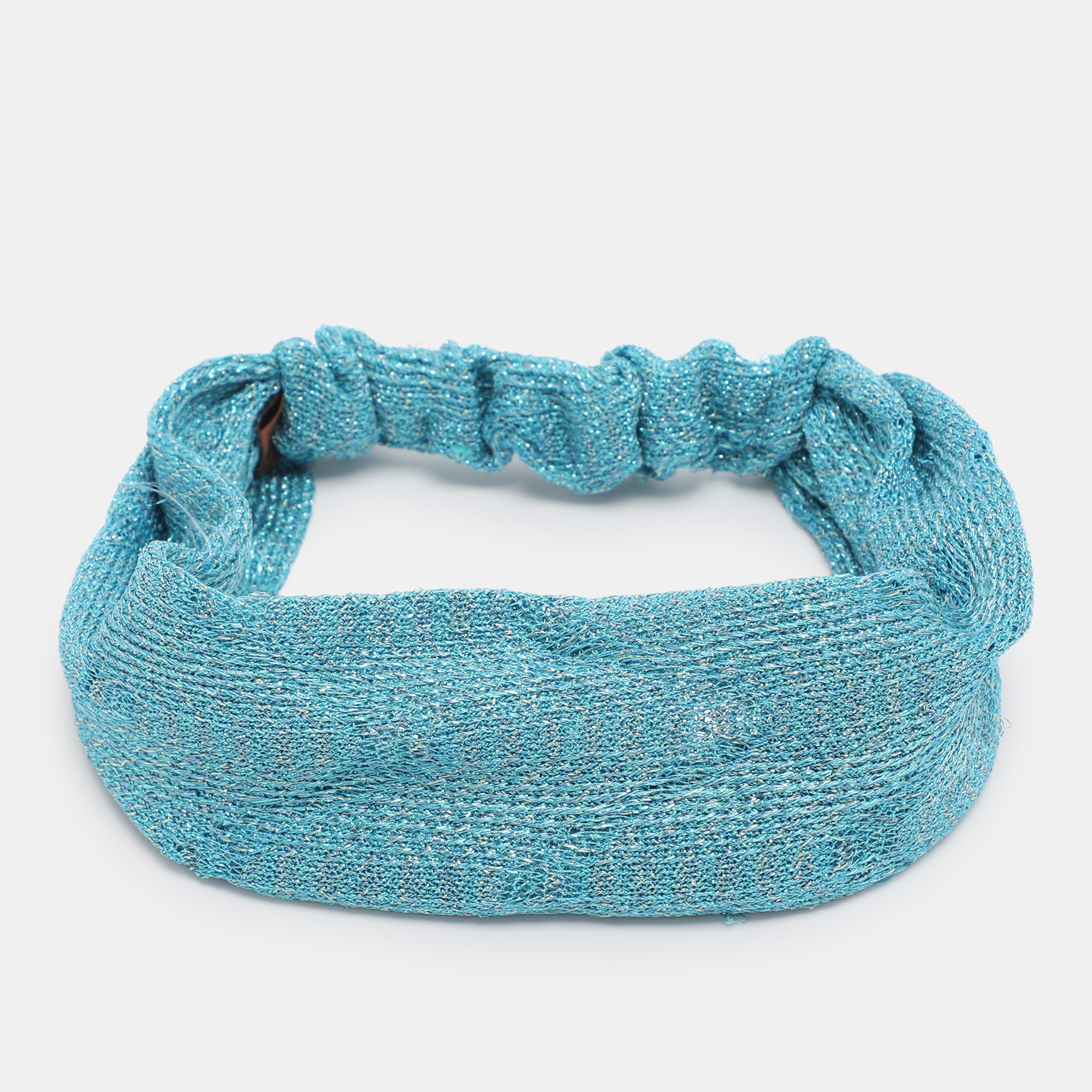 

Missoni Metallic Blue Knotted Crochet Knit Headband