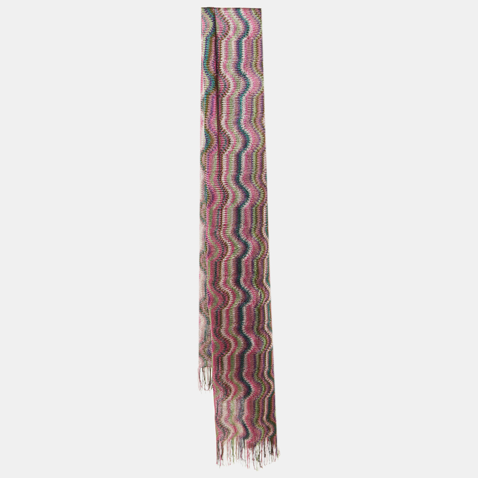 

Missoni Multicolor Wavy Pattern knit Fringed Stole