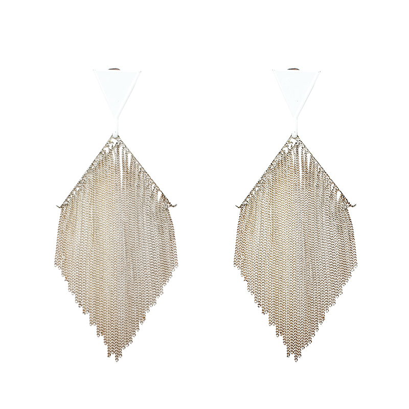 Pre Owned Missoni Fringe White Coated Silver Tone Clip-on Long Earrings 