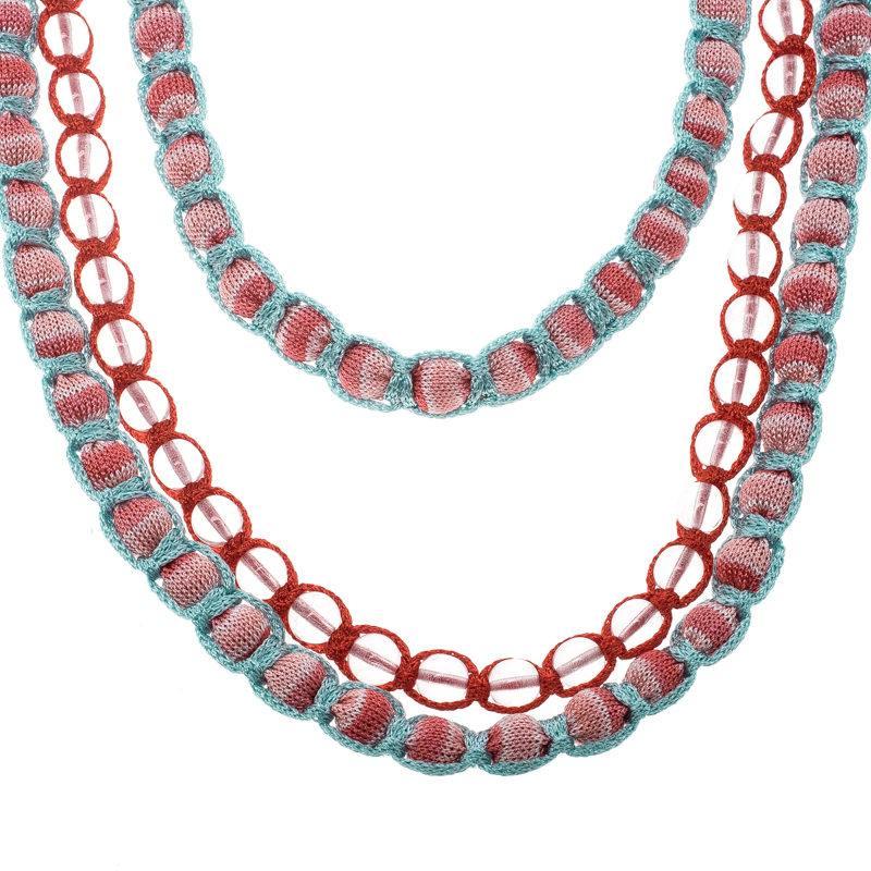 

Missoni Multicolor Fabric Bead Braided Triple Rope Necklace