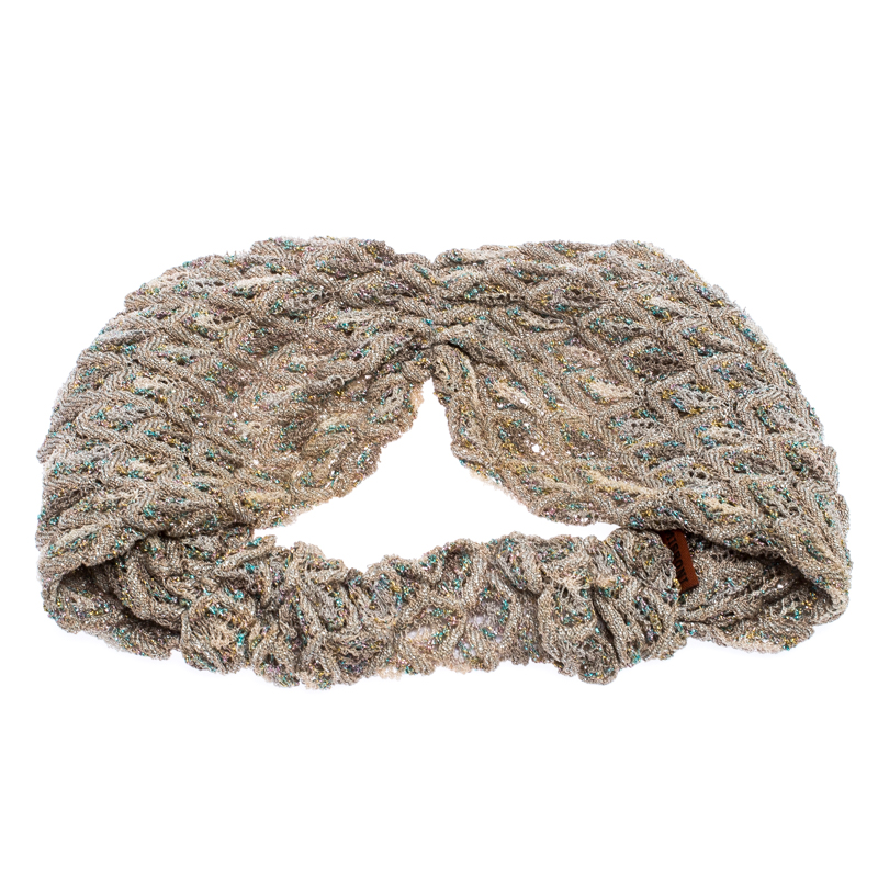 

Missoni Ivory Lurex Feathered Crochet Knit Headband, White