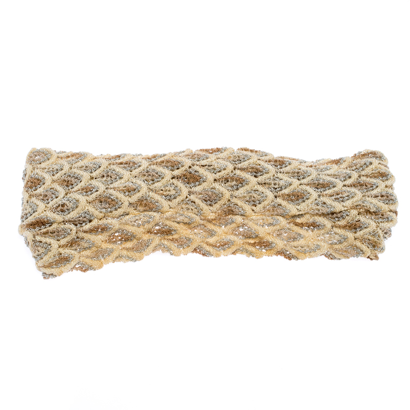 Pre Owned Missoni Cream Lurex Feathered Crochet Knit Headband 