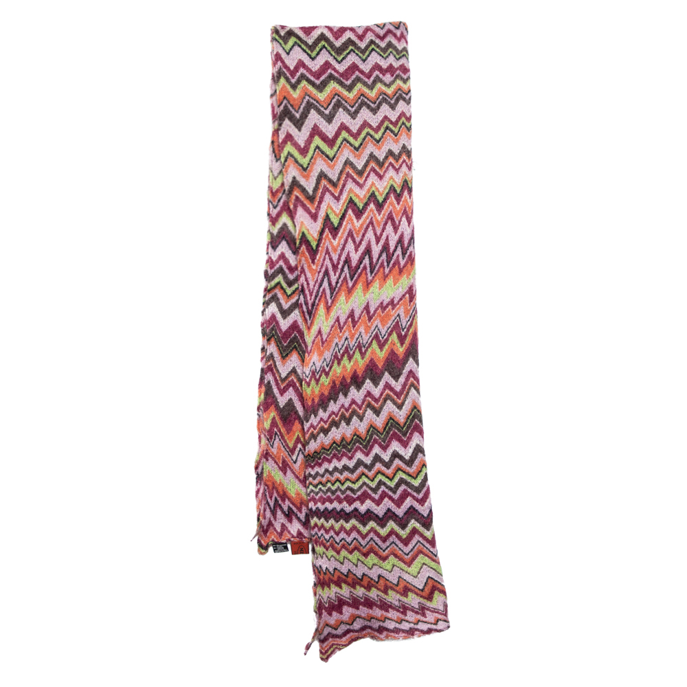 Pre-owned Missoni Foulard Multicolor Chevron Patterned Knit Scarf