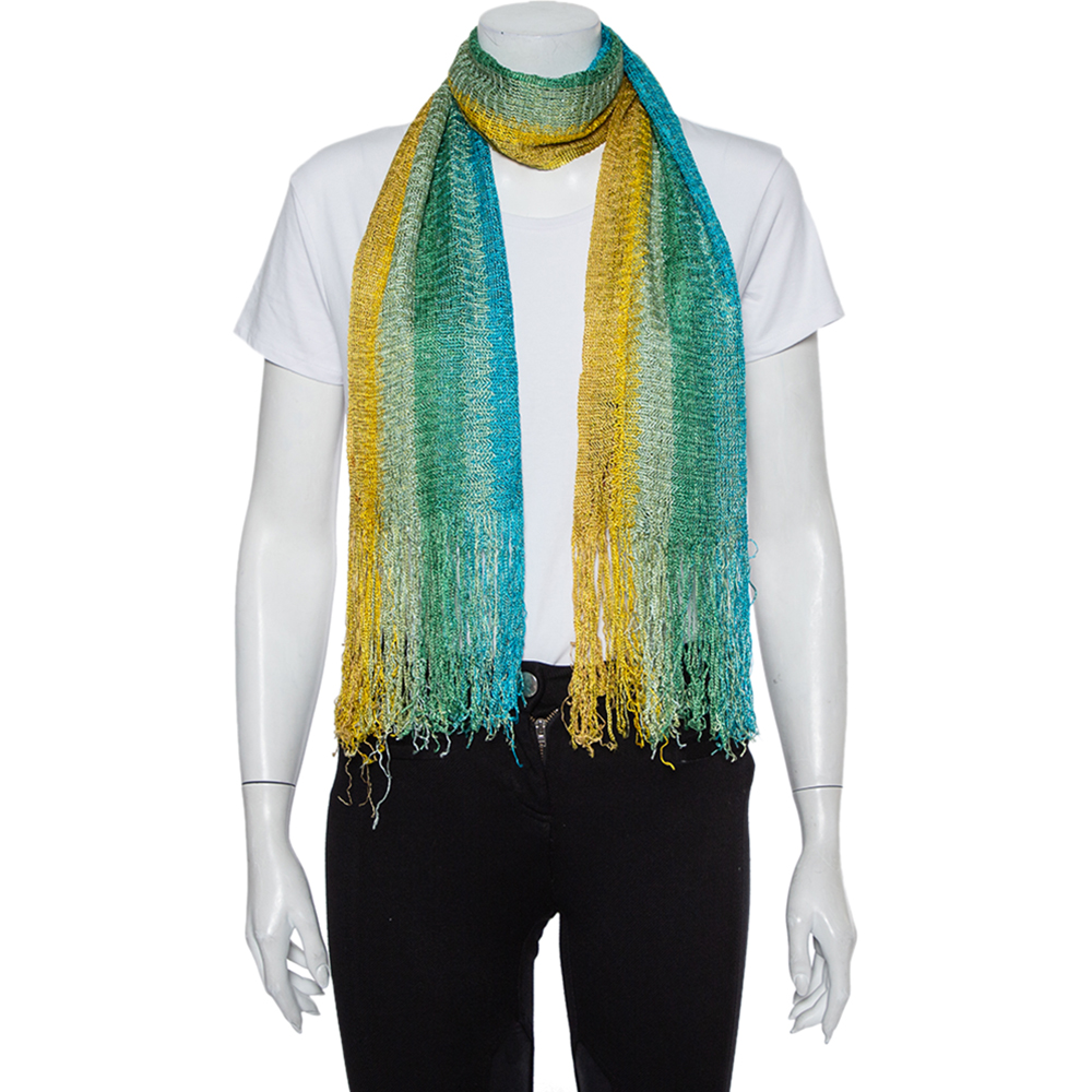 

Missoni Multicolor Ombre Open Knit Fringed Stole