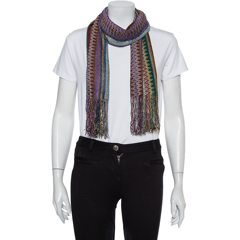 

Missoni Multicolor Zig Zag Knit Fringed Scarf