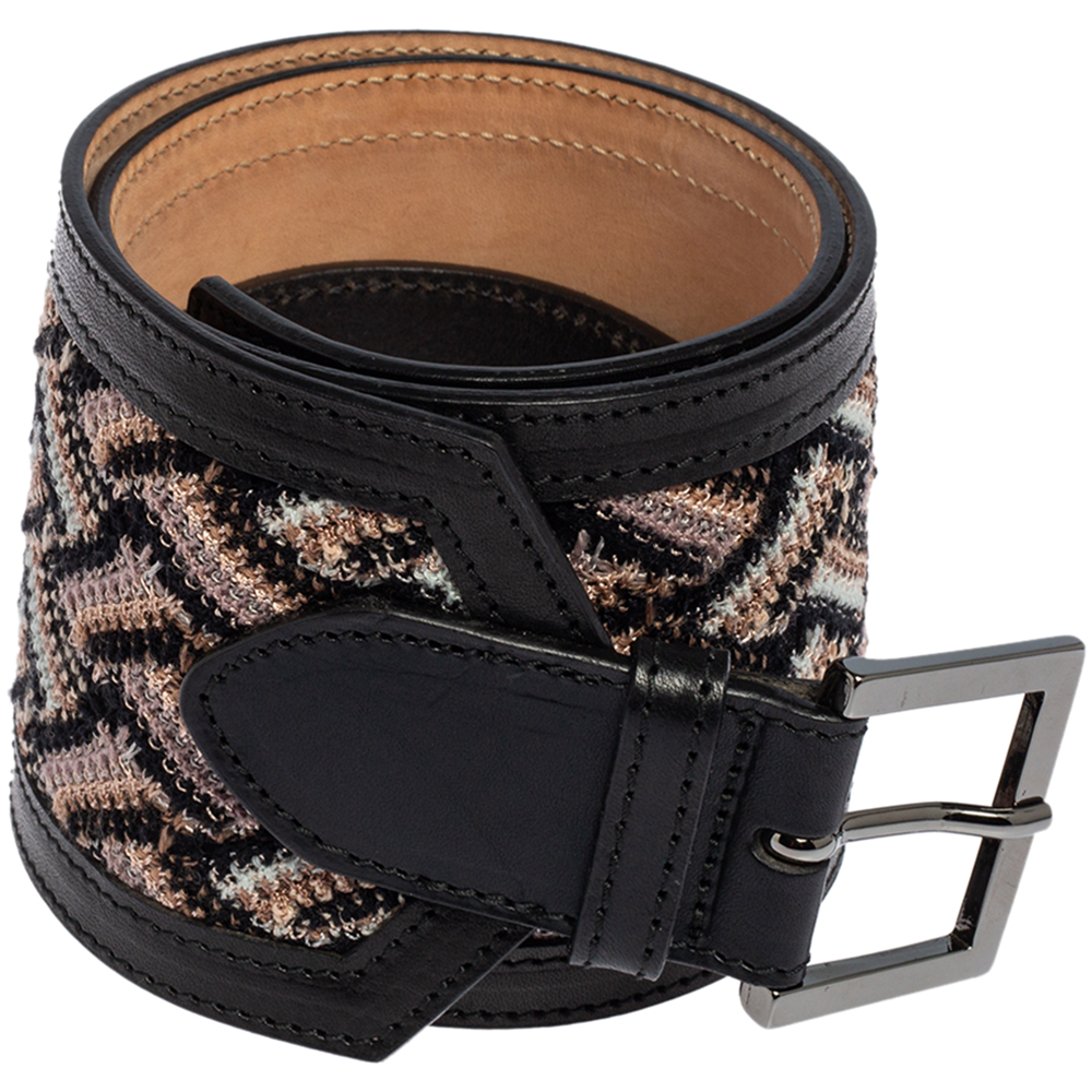 

Missoni Black/Beige Fabric and Leather Trim Wide Waist Belt