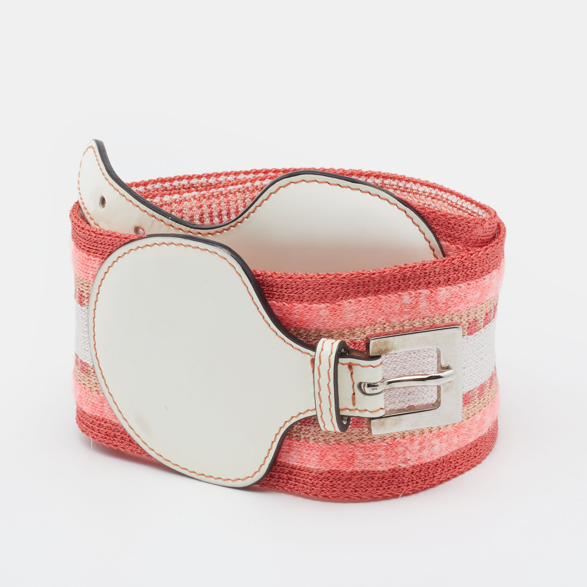 

Missoni Pink Striped Stretch Knit & Leather Elasticized Waist Belt