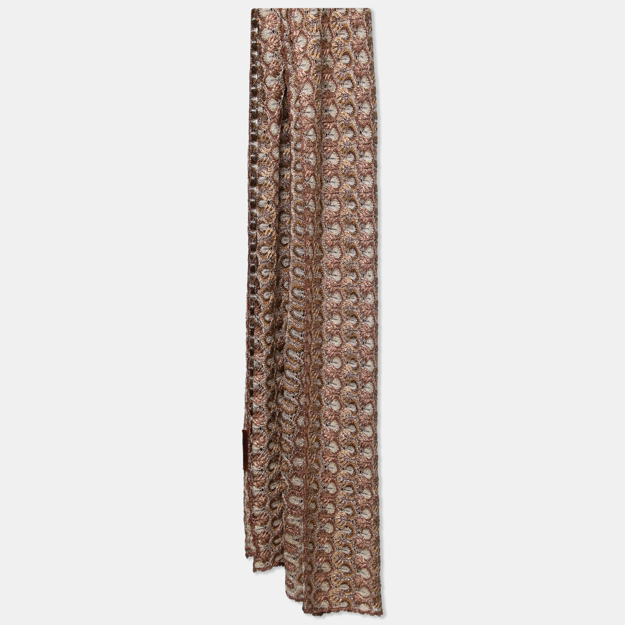 Pre-owned Missoni Brown Metallic Patterned Knit Shawl