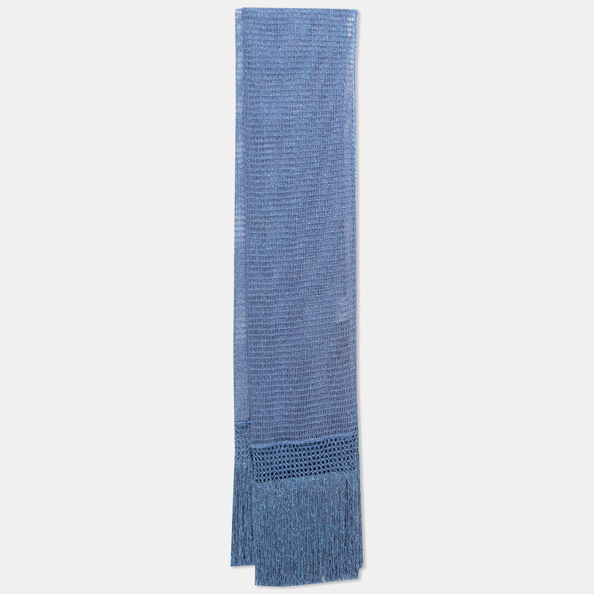 Pre-owned Missoni Blue Lurex Crochet Knit Fringed Scarf
