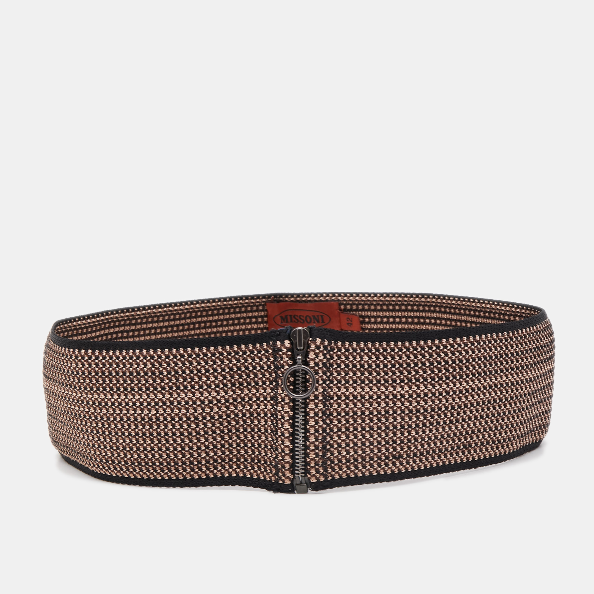 Pre-owned Missoni Brown Striped Knit Elasticized Waist Belt M