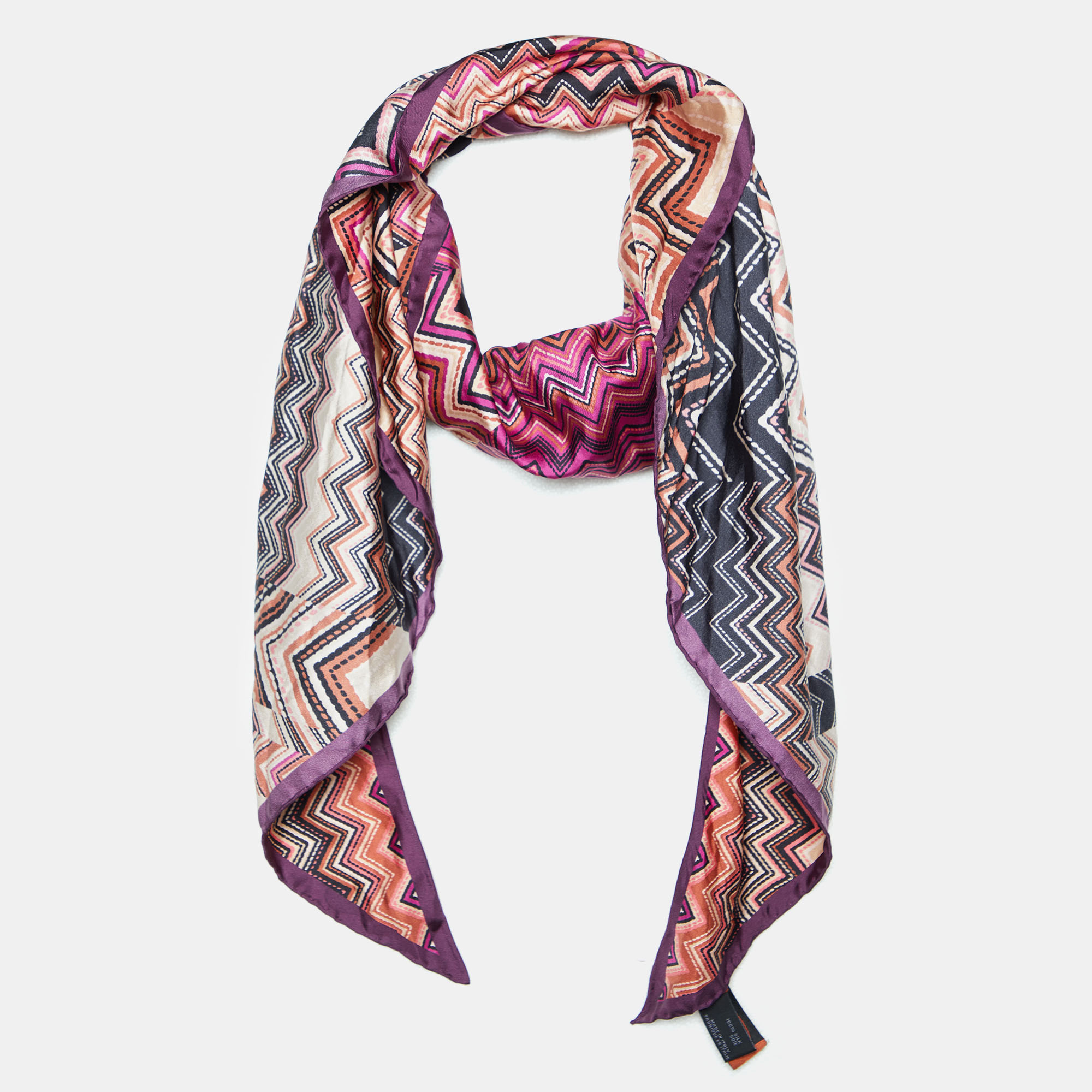 

Missoni Pink Multicolor Printed Silk Triangular Scarf