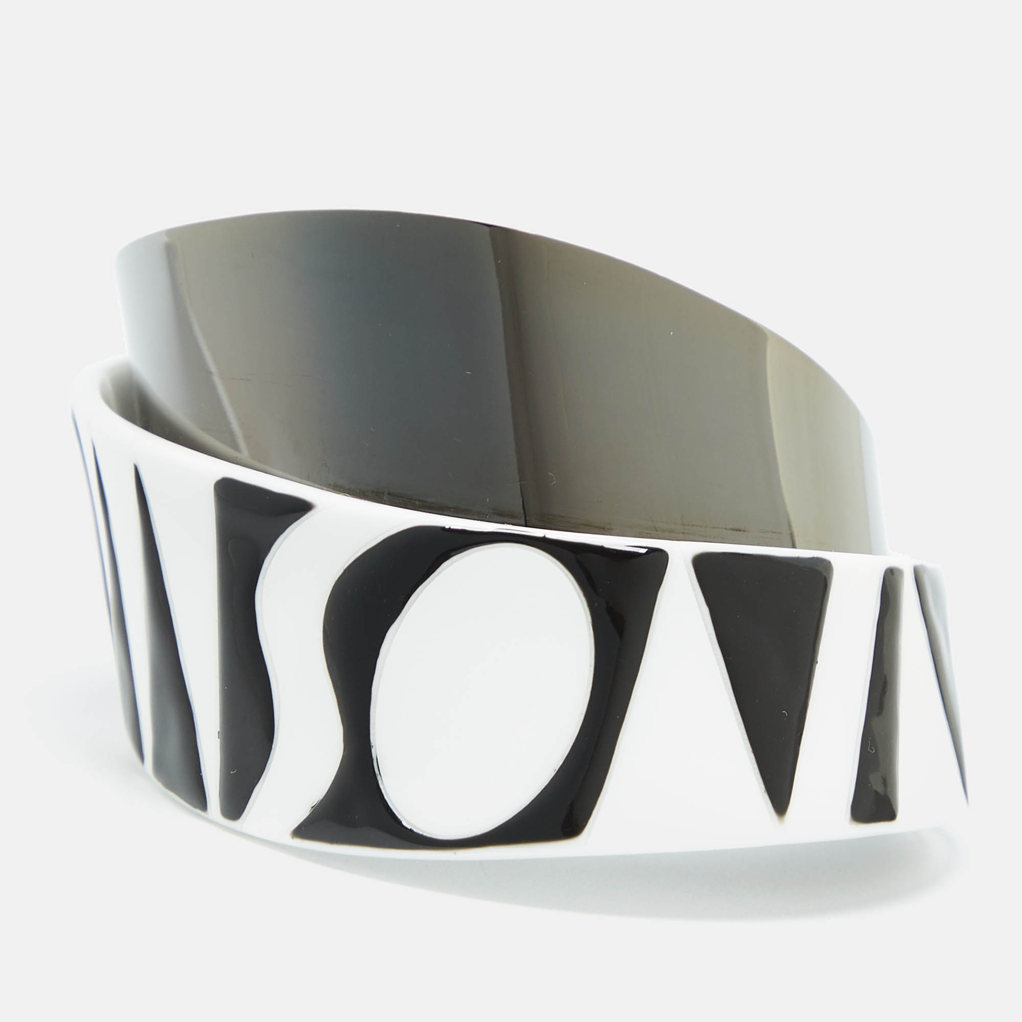 

Missoni Monochrome Logo Resin Gunmetal Tone Cuff Bracelet, White