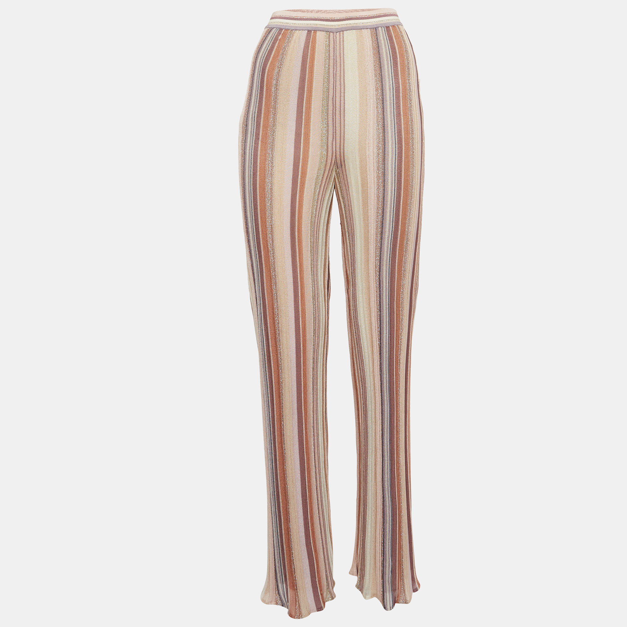 

Missoni Pink Striped Lurex Knit Wide-Leg Trousers M