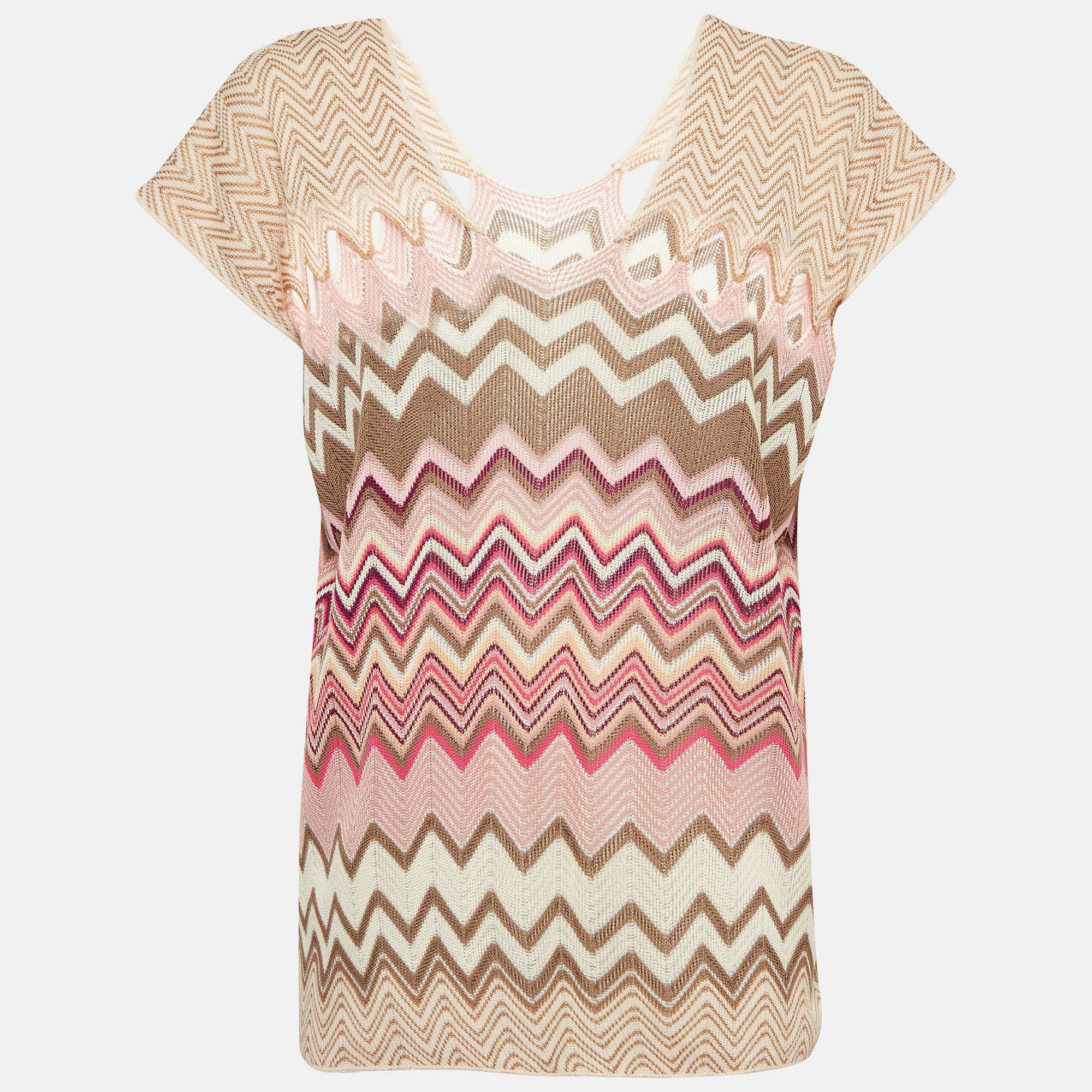 

Missoni Pink Chevron Knit Cut-Out Detail Sheer Top M