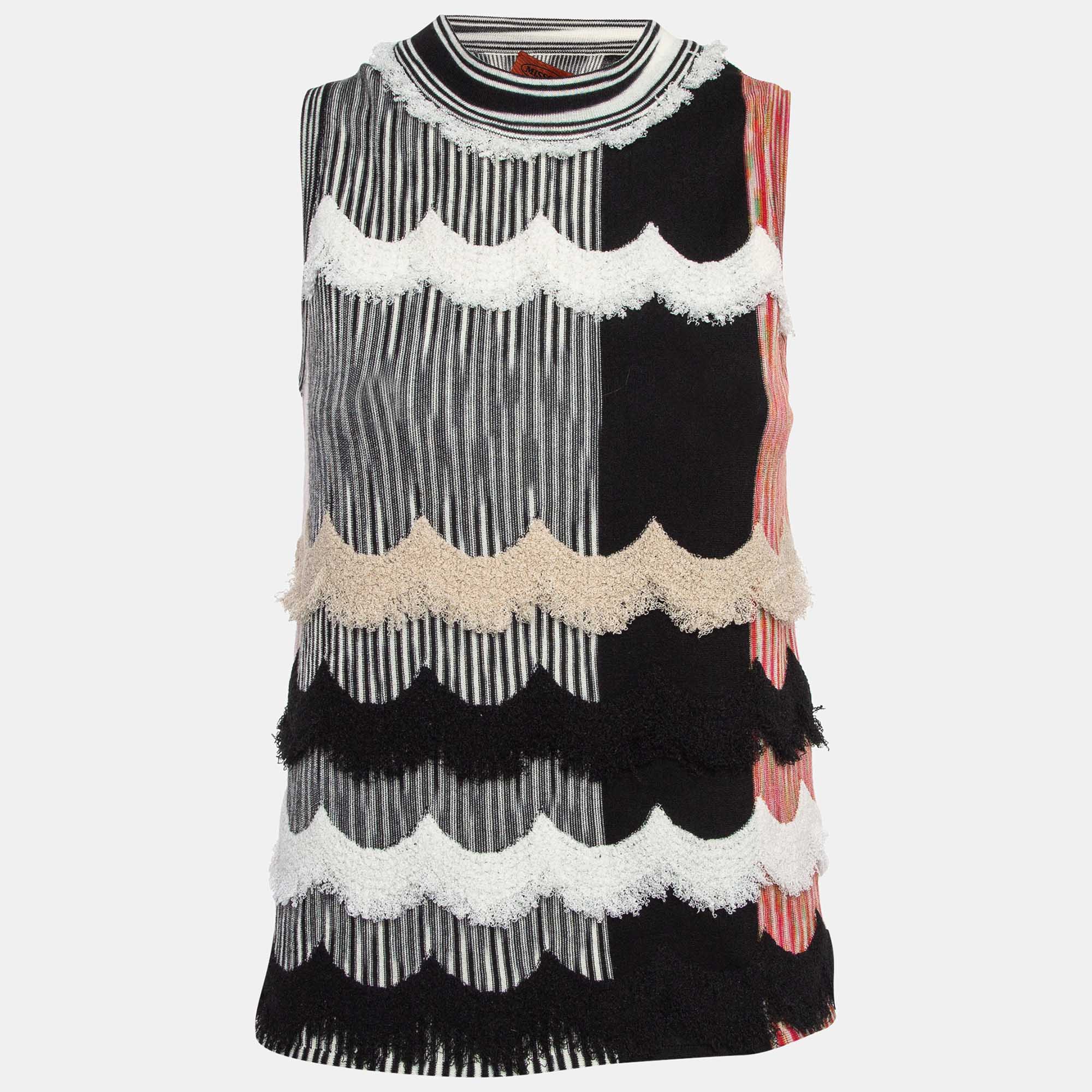 

Missoni Multicolor Patterned Knit Scallop Detail Tank Top S