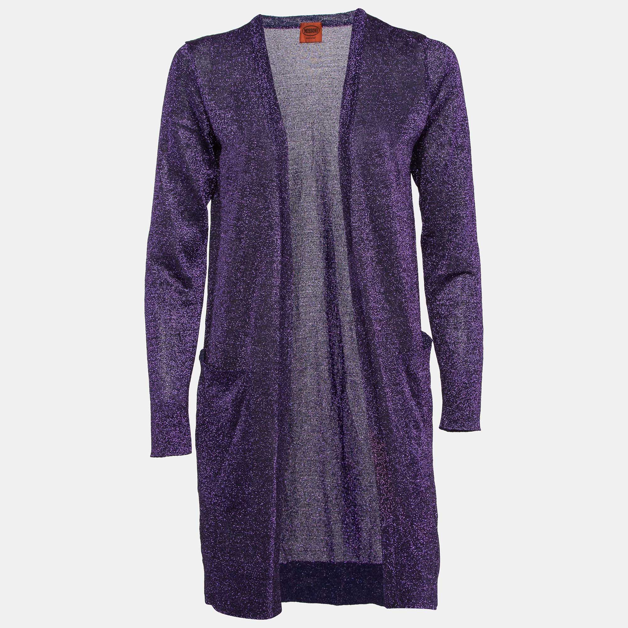 

Missoni Purple Lurex Knit Long Front Open Cardigan S