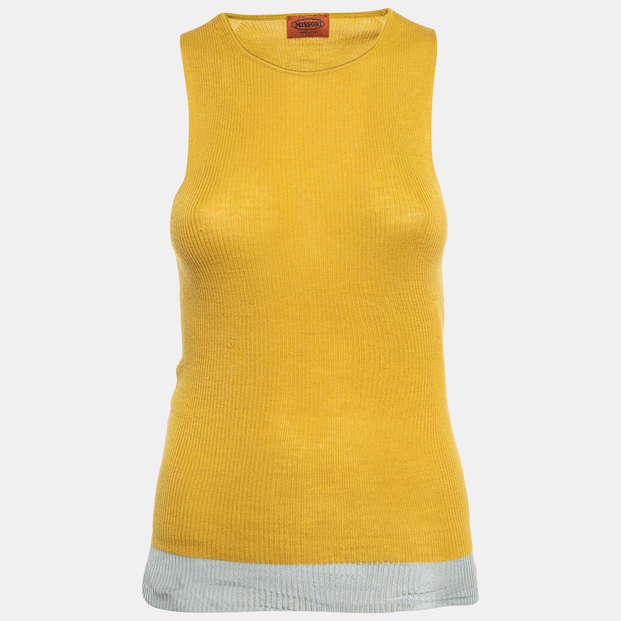 Pre-owned Missoni Yellow Wool Rib Knit Tank Top M