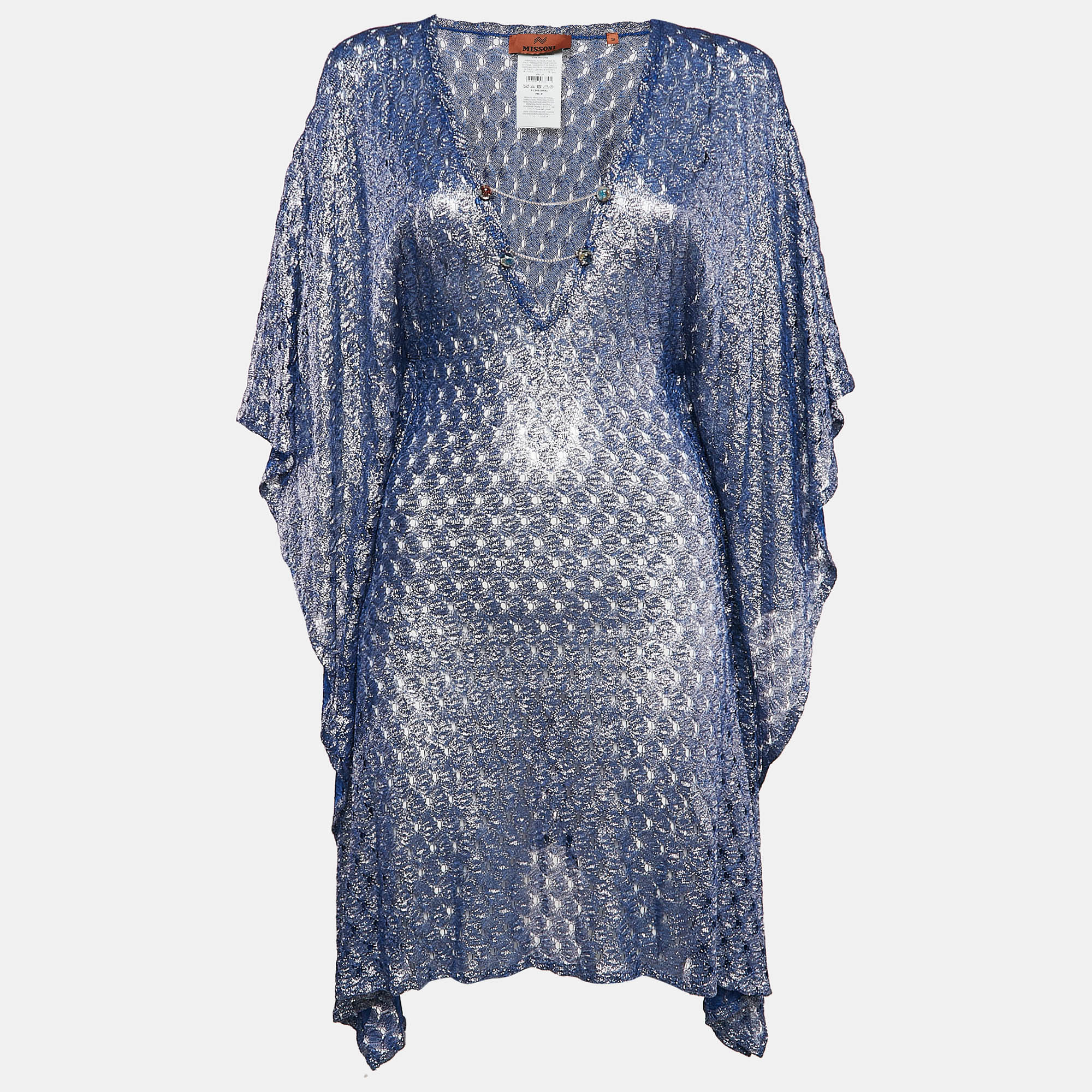 

Missoni Silver/Blue Patterned Knit Mini Kaftan Dress S