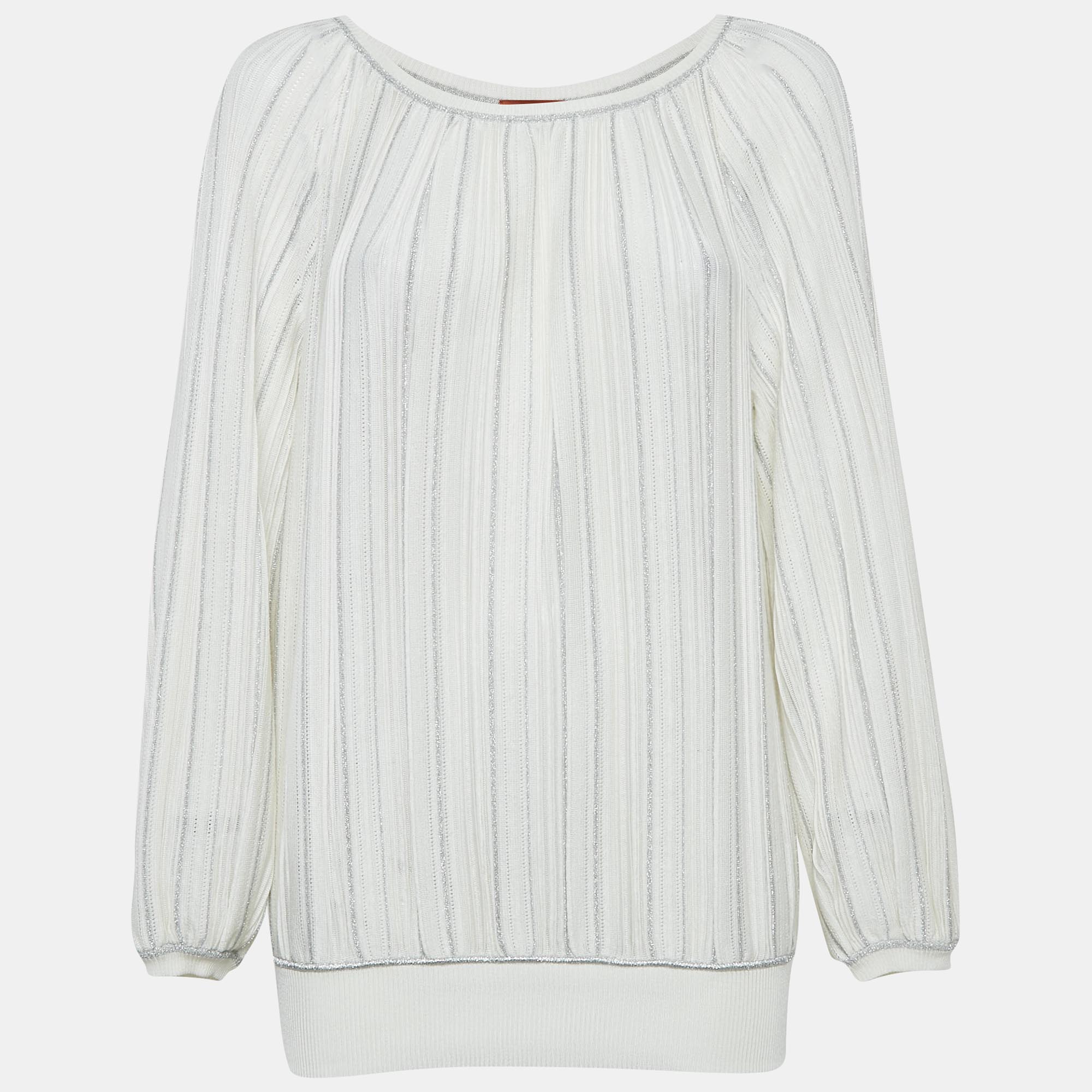 

Missoni White Pinhole Lurex Knit Round Neck Top M