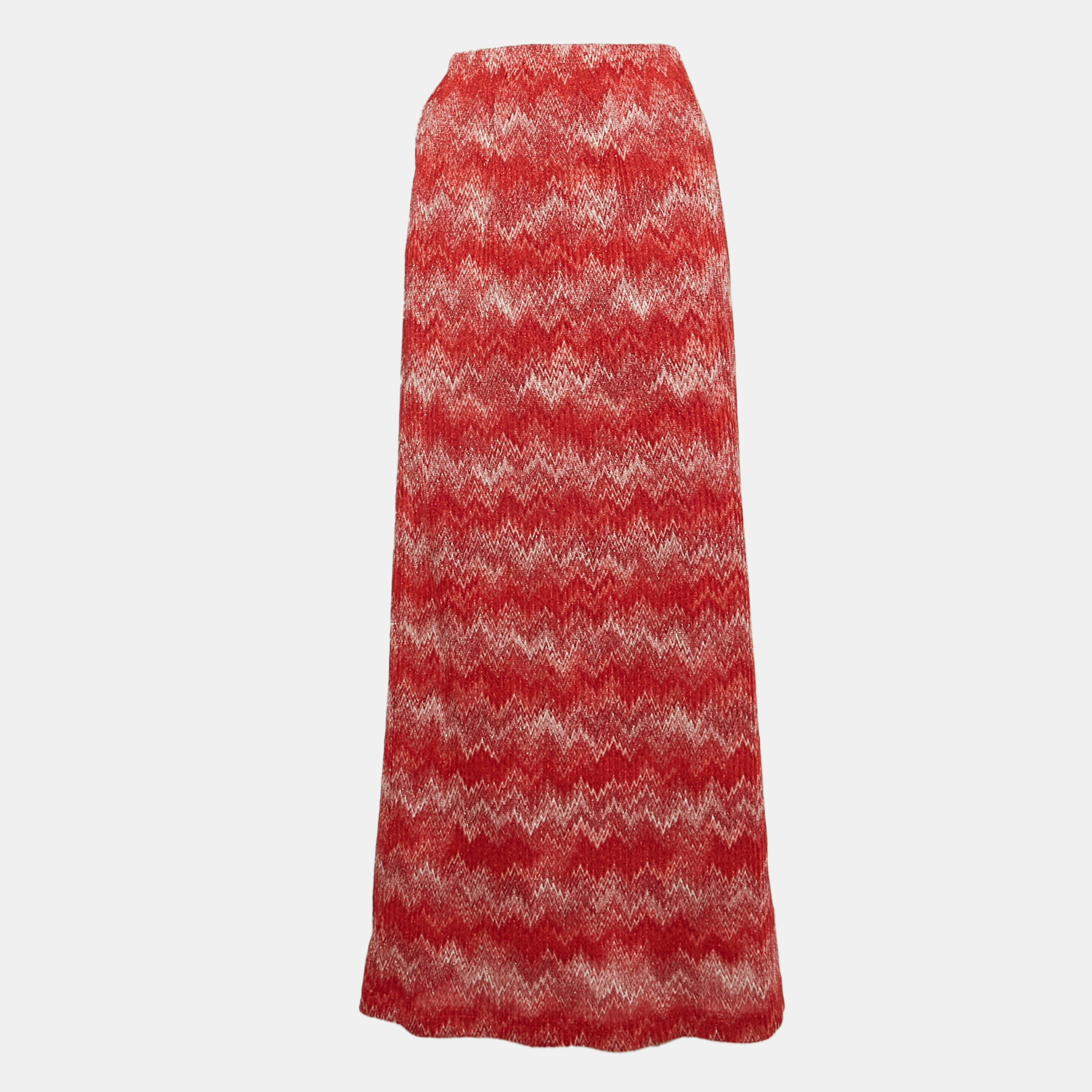 

Missoni Red Chevron Lurex Knit Midi Skirt S