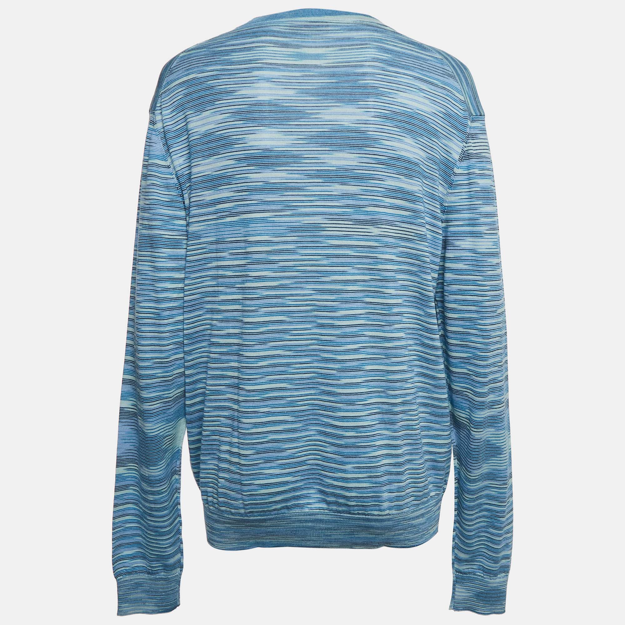 Missoni Blue/Multicolor Patterned Knit Cardigan L 