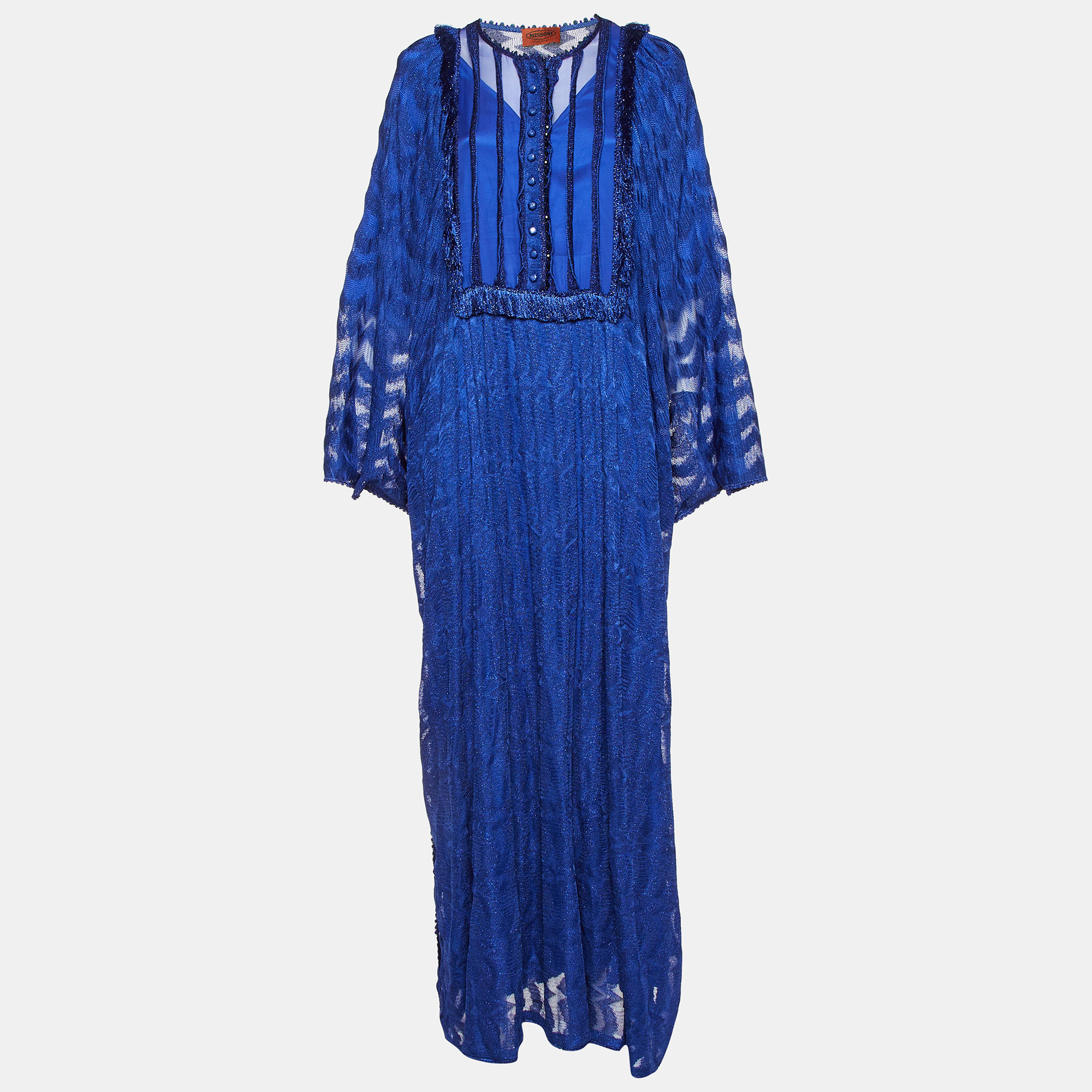 

Missoni Blue Lurex Knit Bead Detail Kaftan Dress M