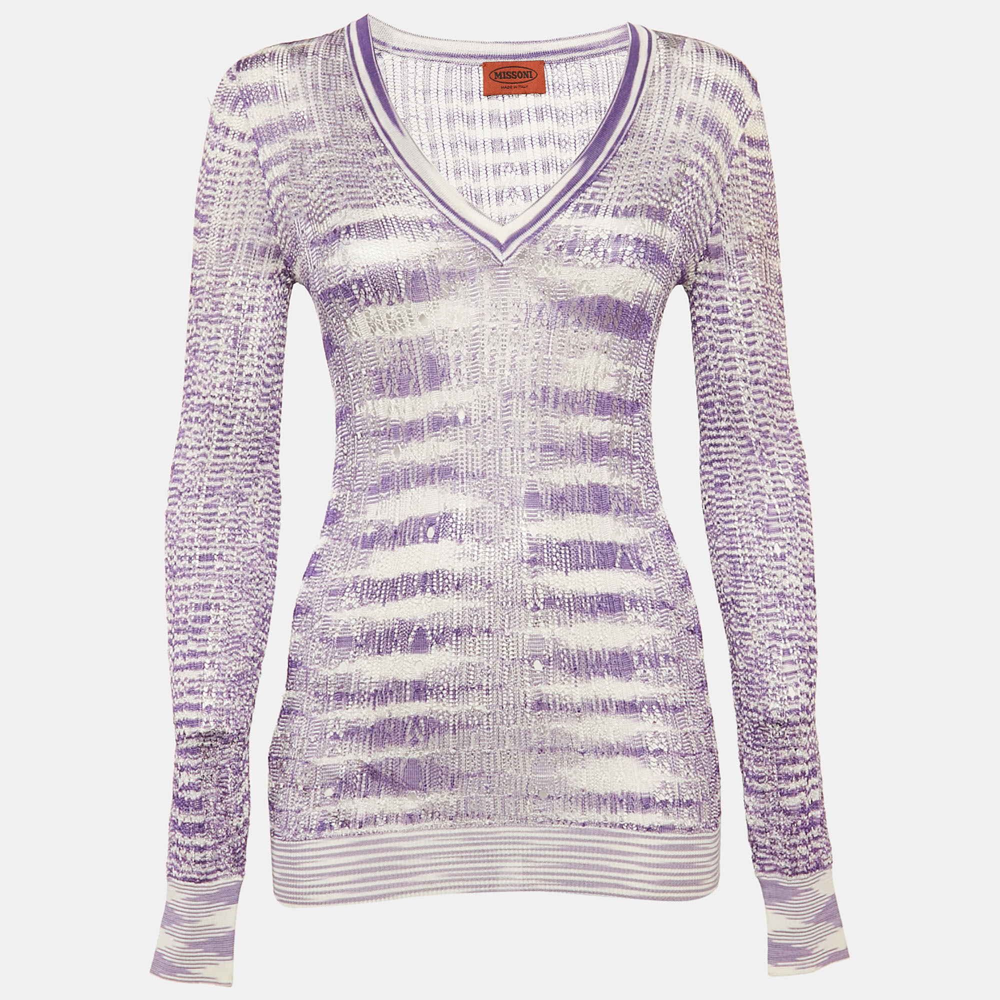 

Missoni Purple/White Stretch Knit Sheer Top S