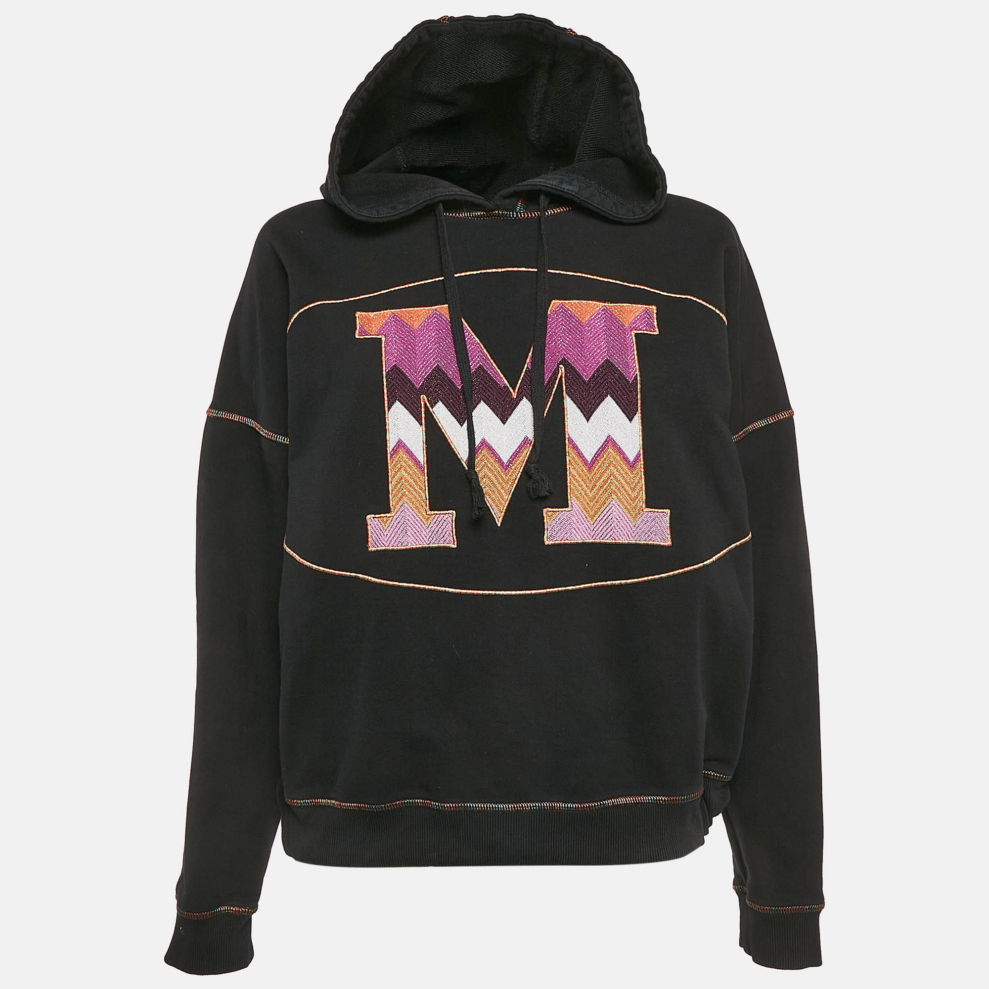 Missoni Black Logo Embroidery Cotton Hooded Sweatshirt S 