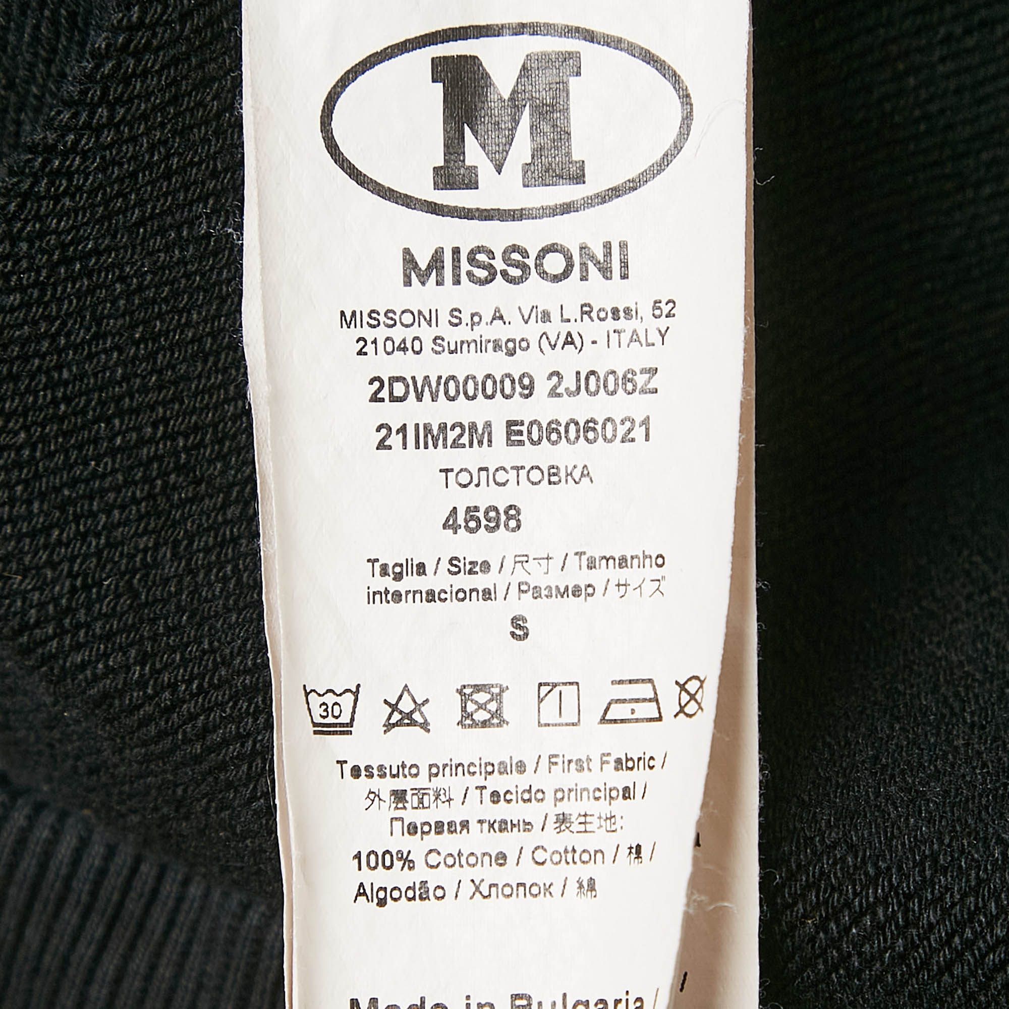 Missoni Black Logo Embroidery Cotton Hooded Sweatshirt S 