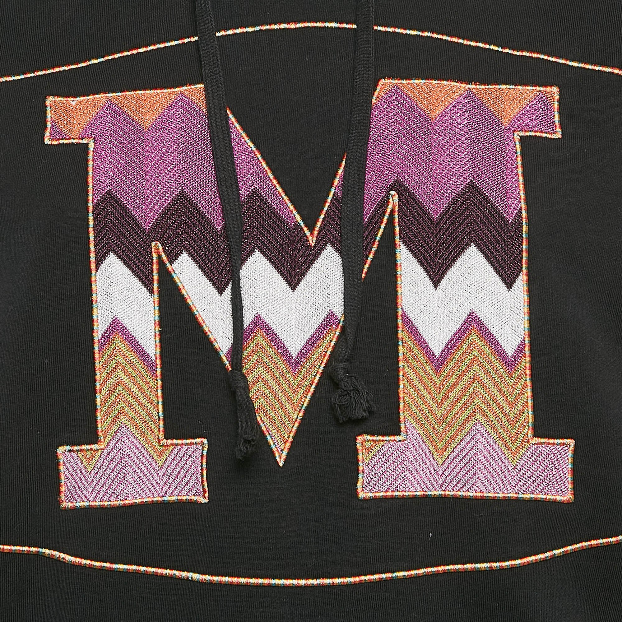 Missoni Black Logo Embroidery Cotton Hooded Sweatshirt S 