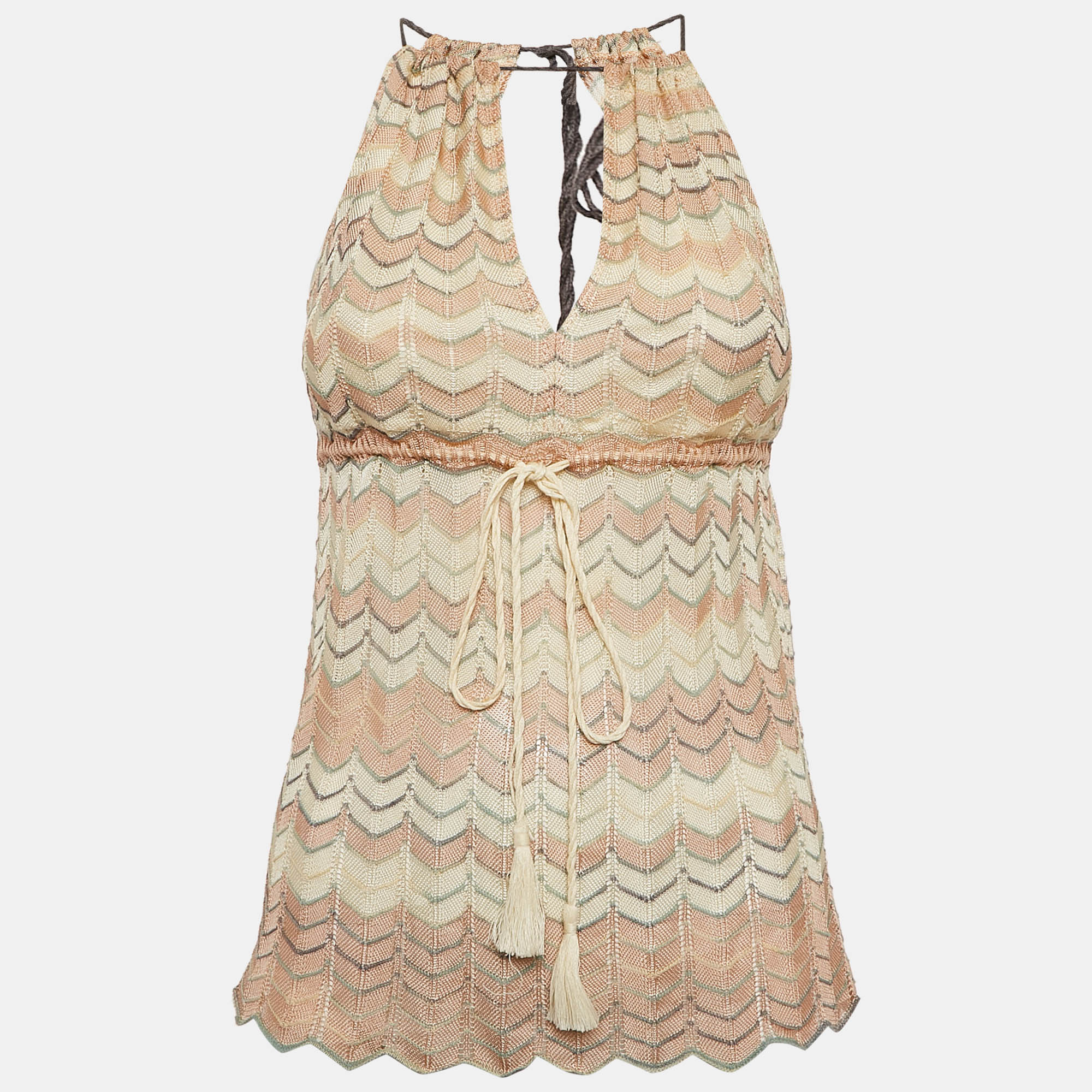 

Missoni Beige Chevron Knit Sleeveless Top S, Cream