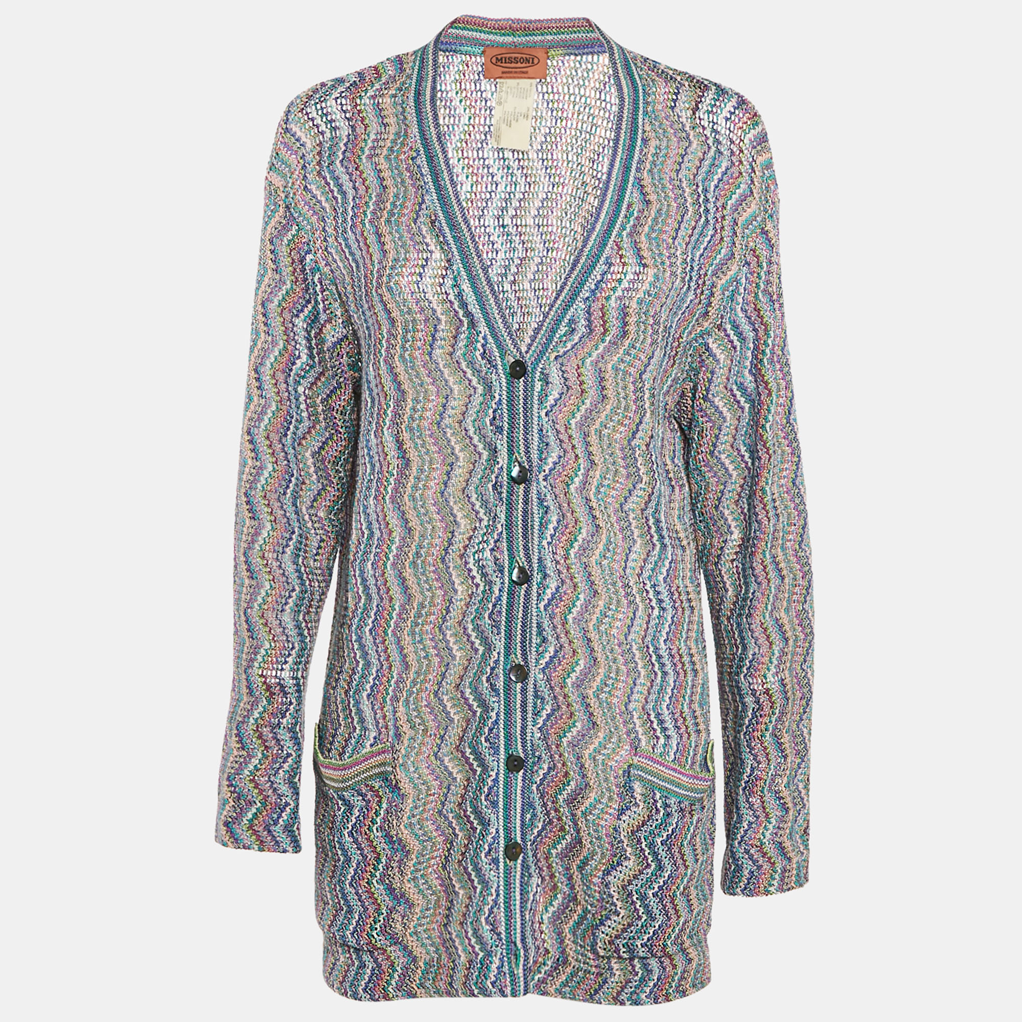 

Missoni Blue Crochet Button Front Sheer Cardigan M