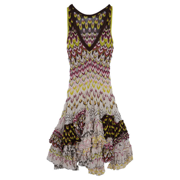 Pre Owned Missoni Ruffled Crochet Knit Dress M