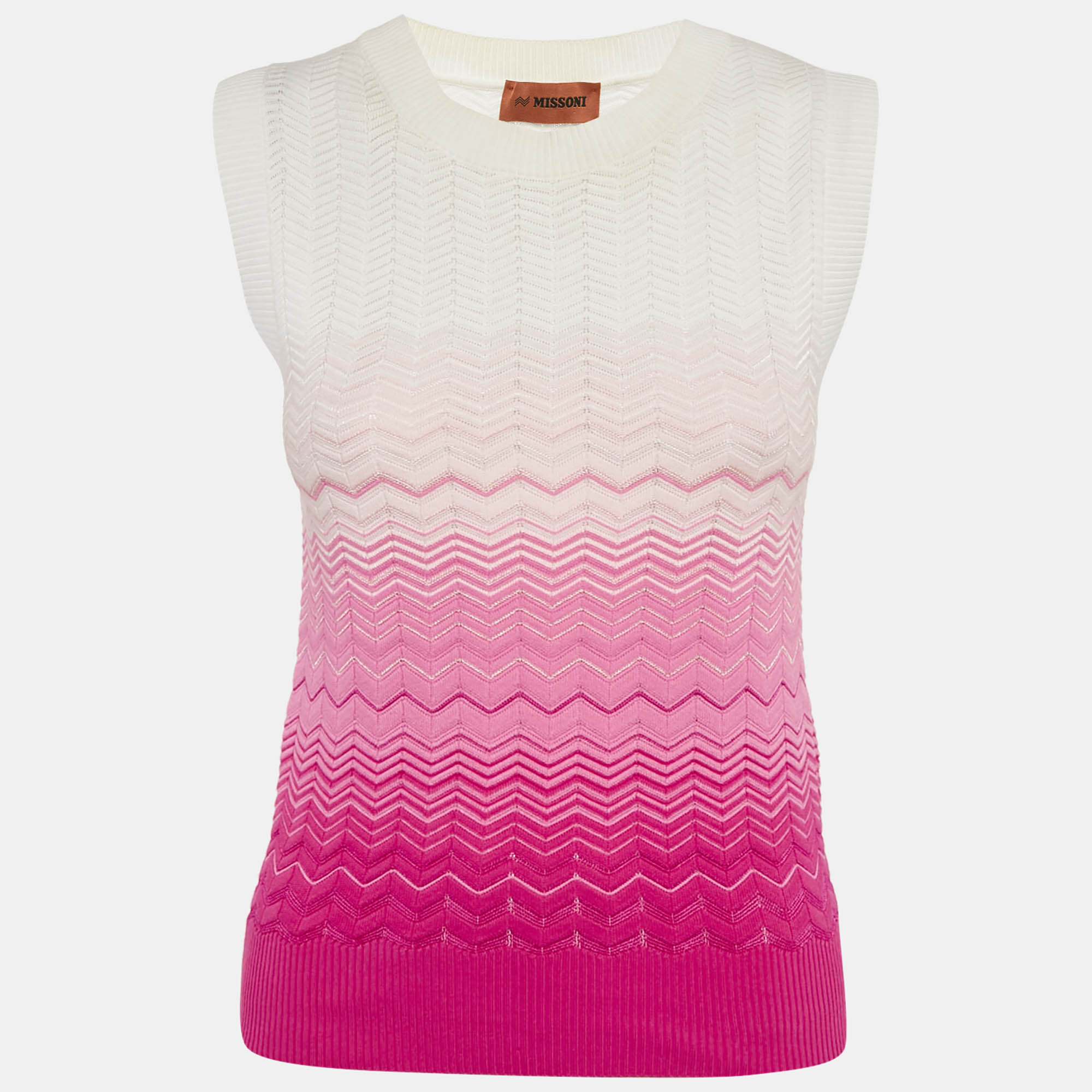 

Missoni Pink/White Chevron Knit Sleeveless Top S