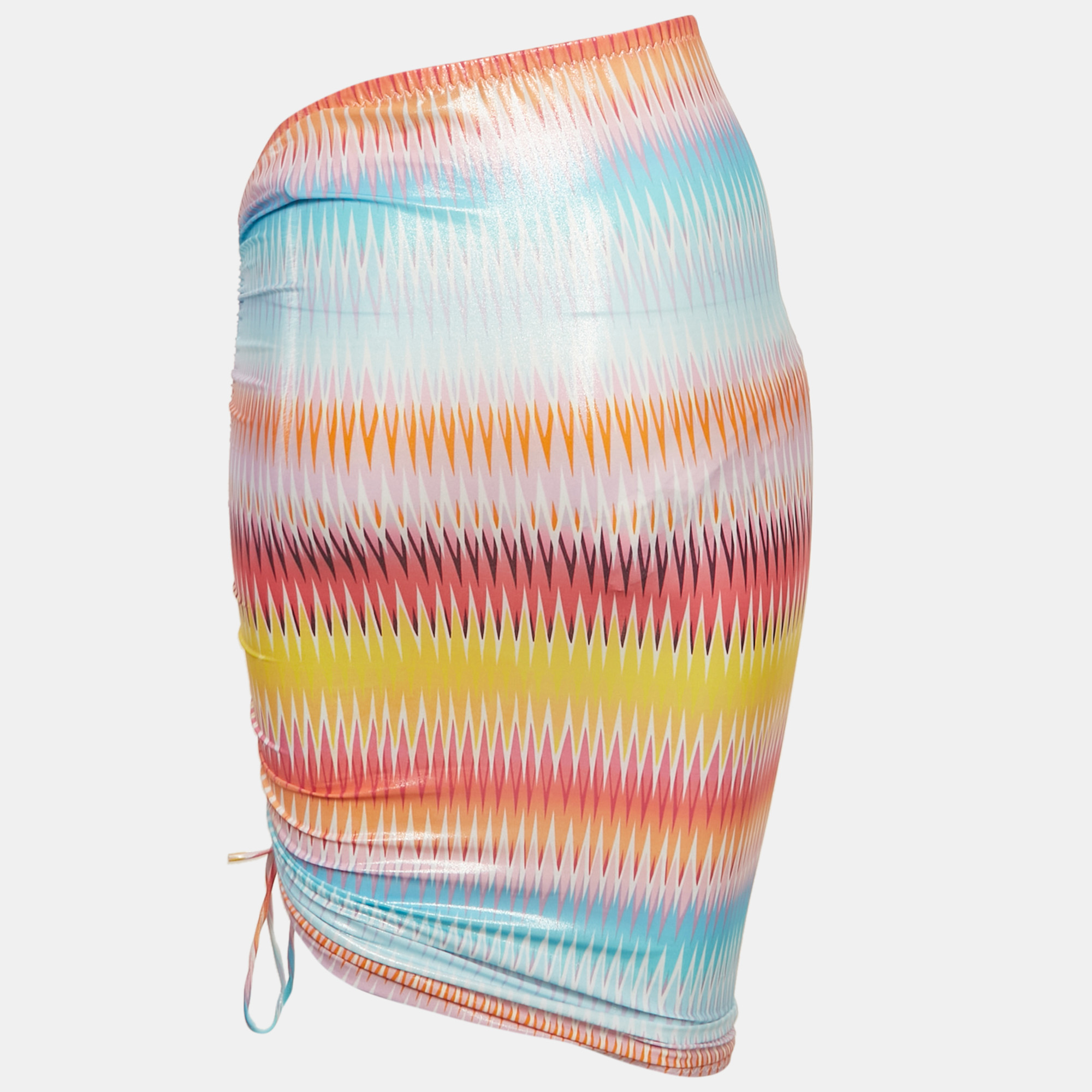 Missoni Multicolor Chevron Print Ruche Tie-Up Skirt S 