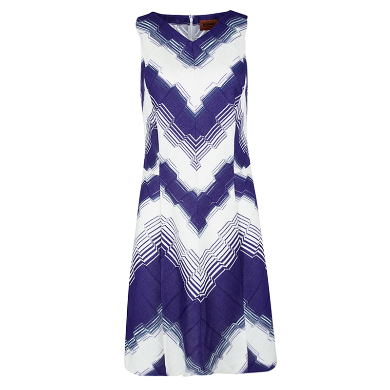 Pre Owned Missoni Purple and White Woven Sleeveless V-Neck A-Line Dress M