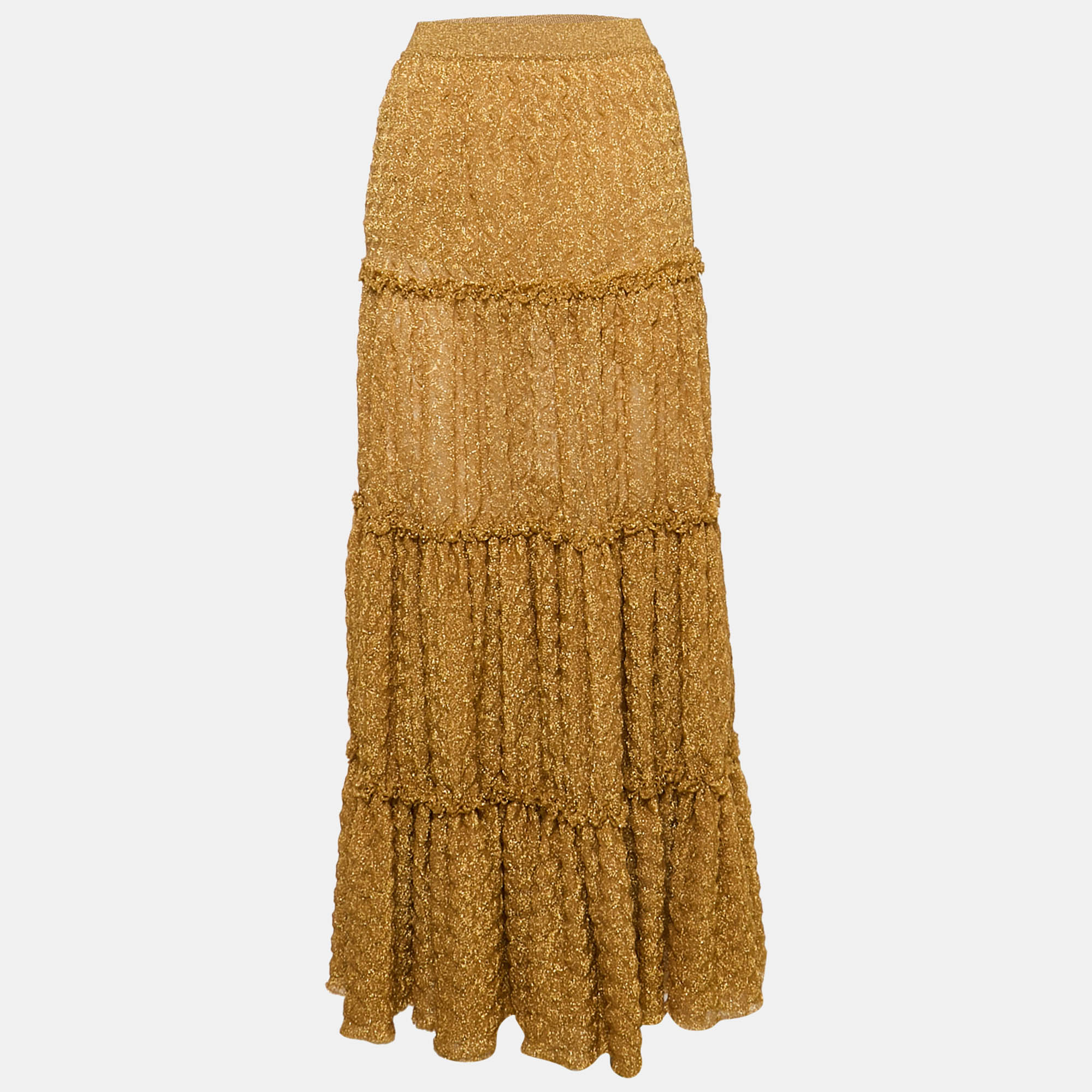 

Missoni Metallic Gold Lurex Knit Tiered Maxi Skirt M