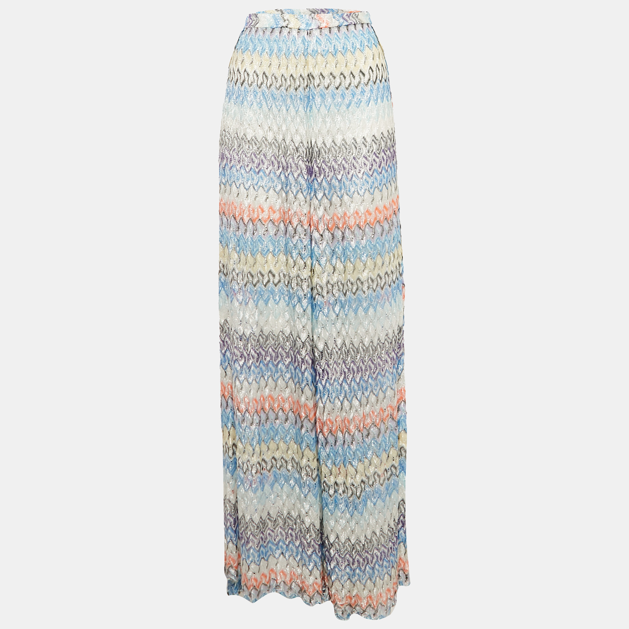 

Missoni Multicolor Chevron Pattern Lurex Knit Wide Leg Side Slit Trousers S