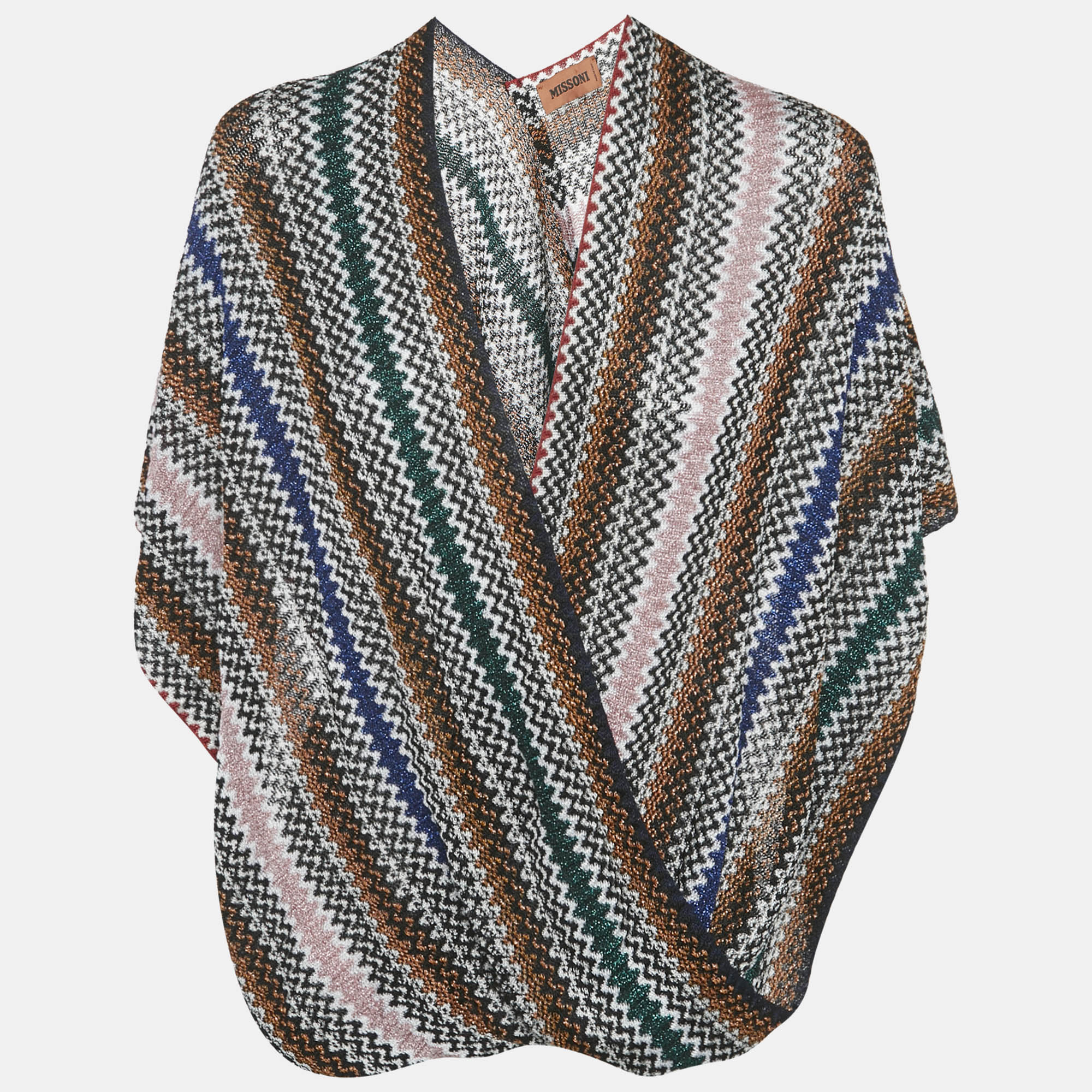 Pre-owned Missoni Multicolor Lurex Knit Draped Fringe Detail Asymmetric Poncho One Size