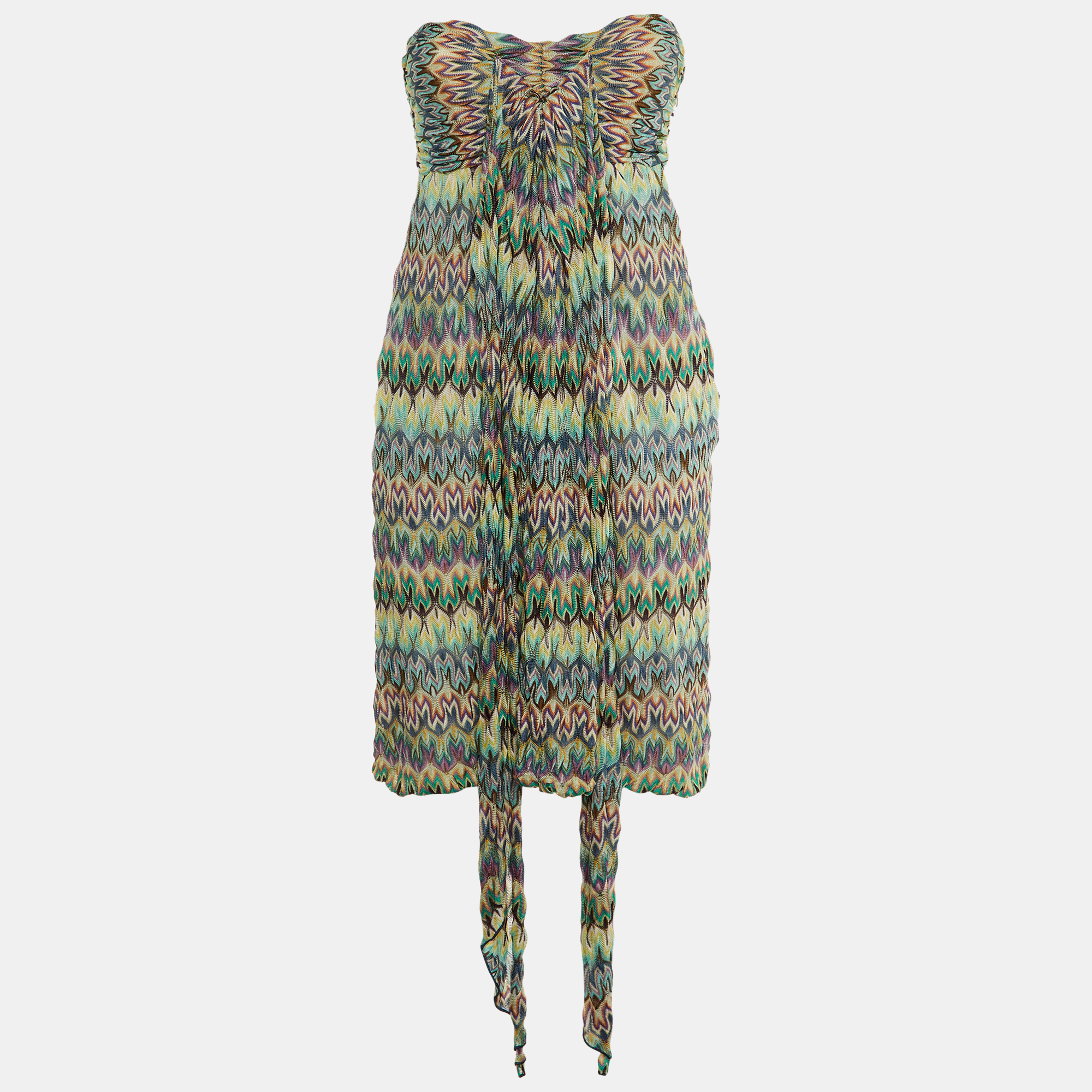 

Missoni Multicolor Zig Zag Knit Halter Neck Mini Dress M