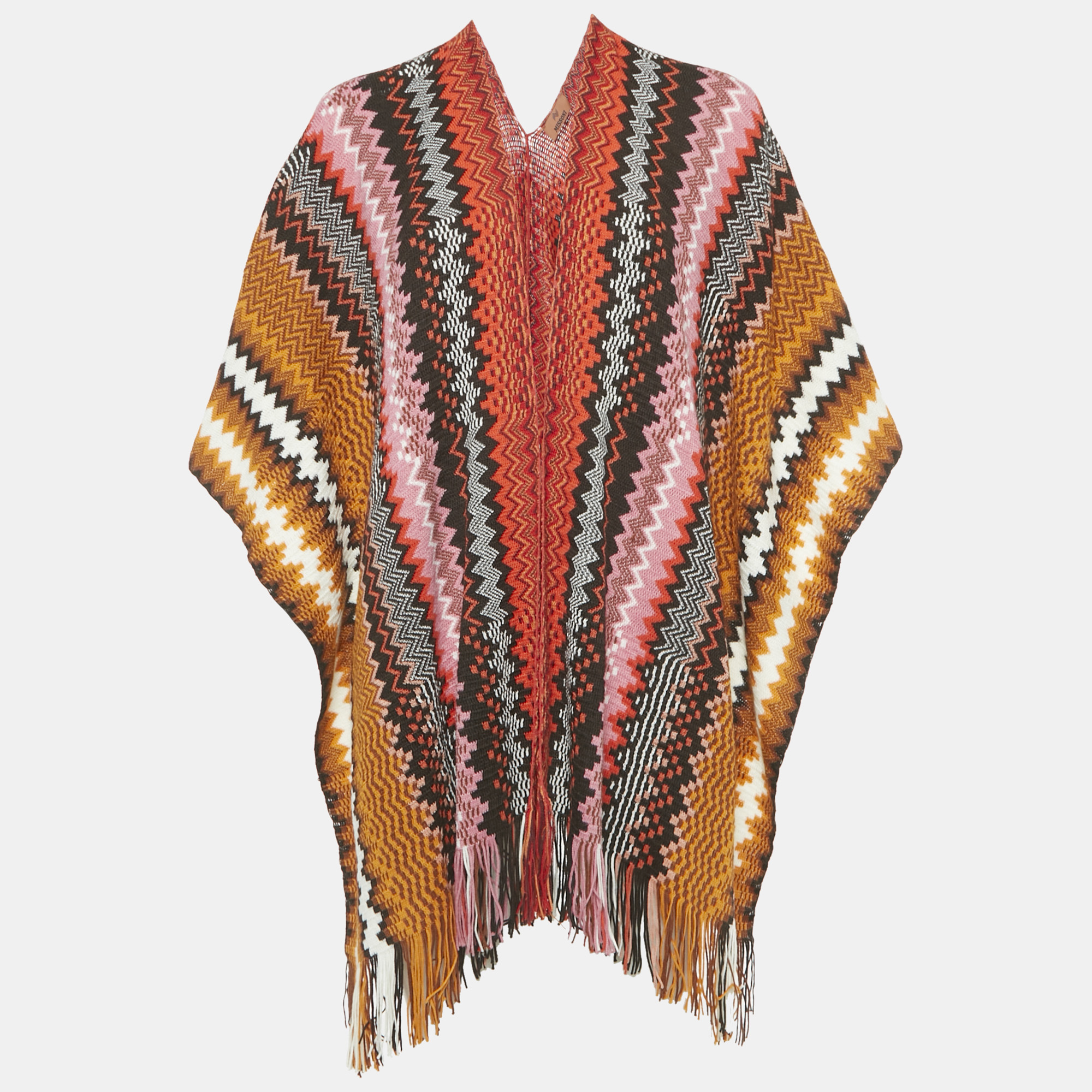 

Missoni Orange Zigzag Knit Fringed Poncho