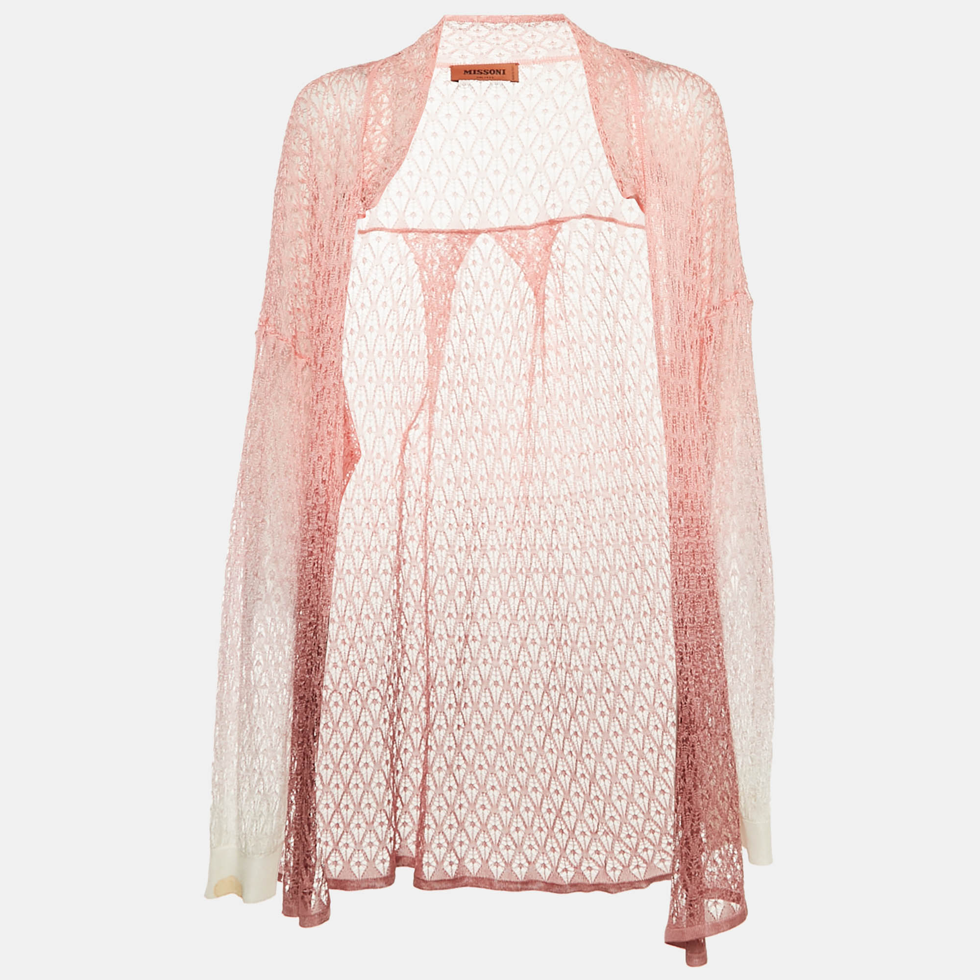 Pre-owned Missoni Pink Crochet Knit Sheer Cardigan M