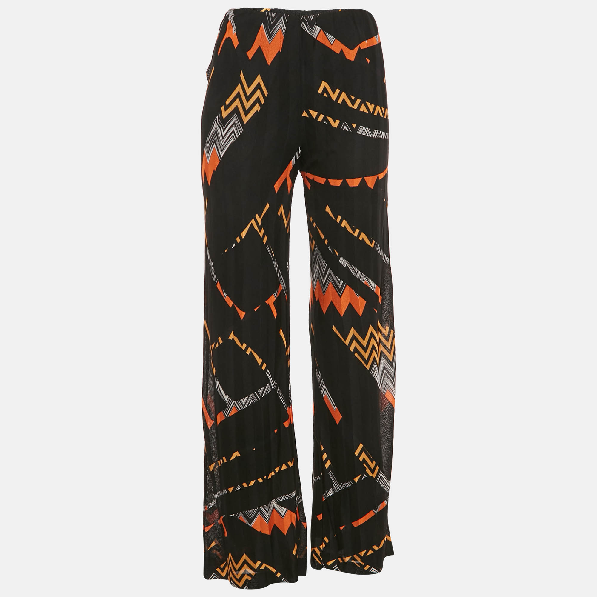 Pre-owned Missoni Black Zig Zag Knit Straight Leg Trousers M