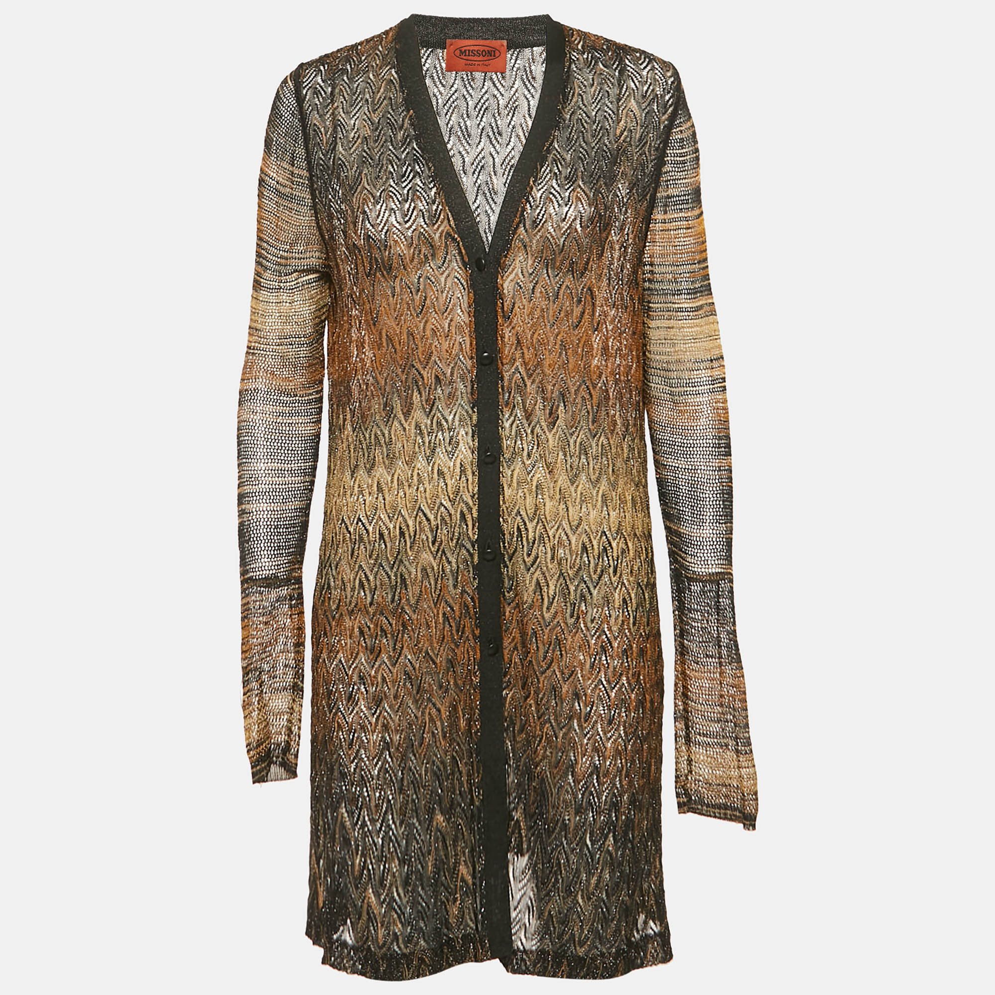 Pre-owned Missoni Black Lurex Knit Sheer Cardigan L