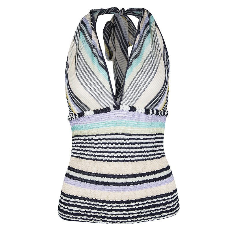 Pre Owned Missoni Mutlicolor Striped Knit Halter Top S