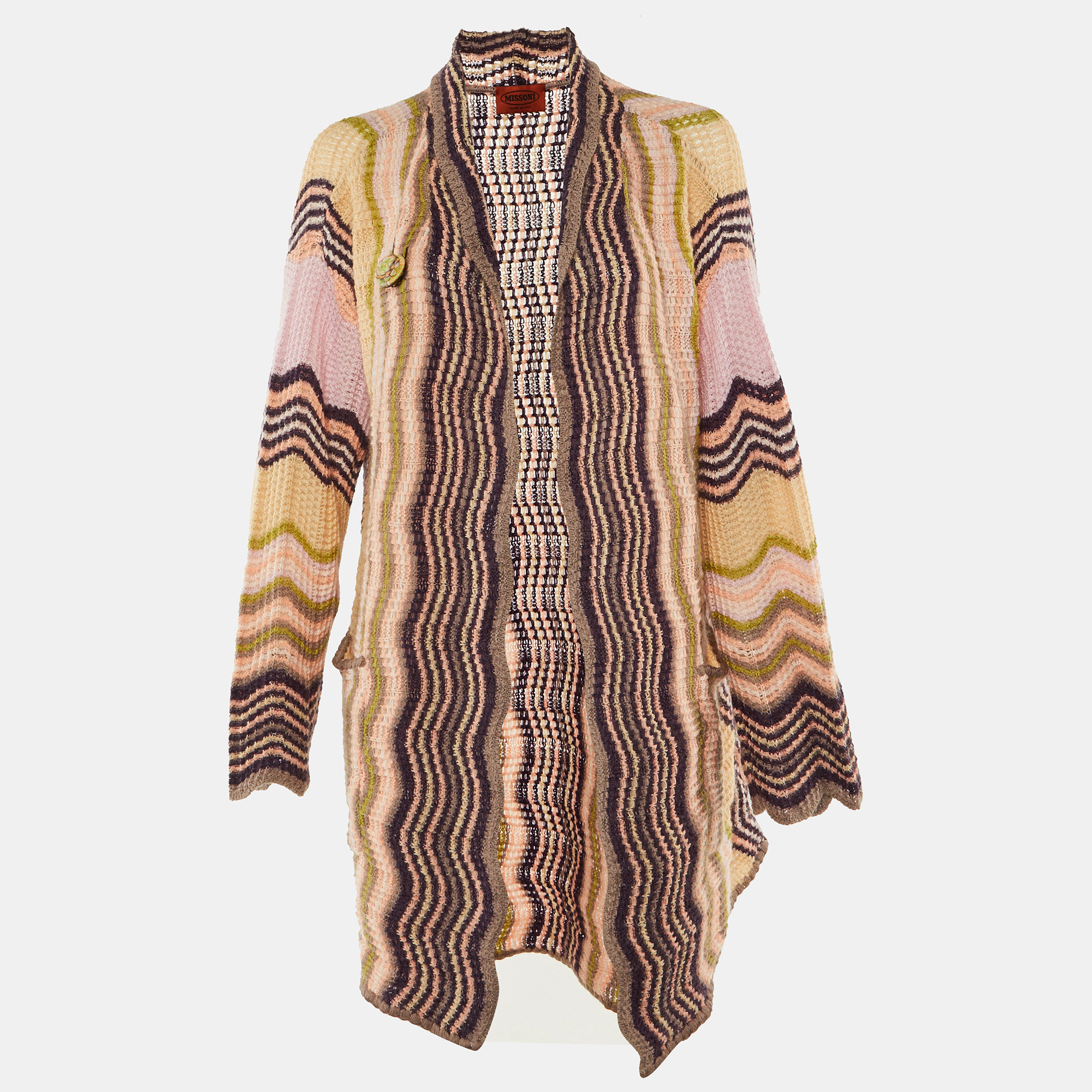 Pre-owned Missoni Multicolor Patterned Knit Open Front Cardigan L