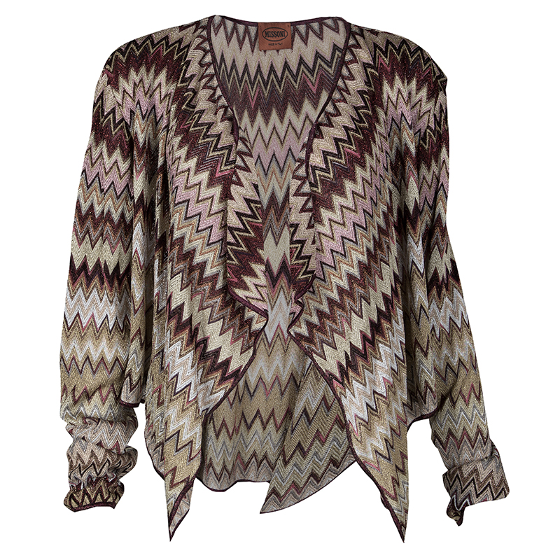 Pre Owned Missoni Multicolor Lurex Knit Chevron Pattern Open Front Shrug L