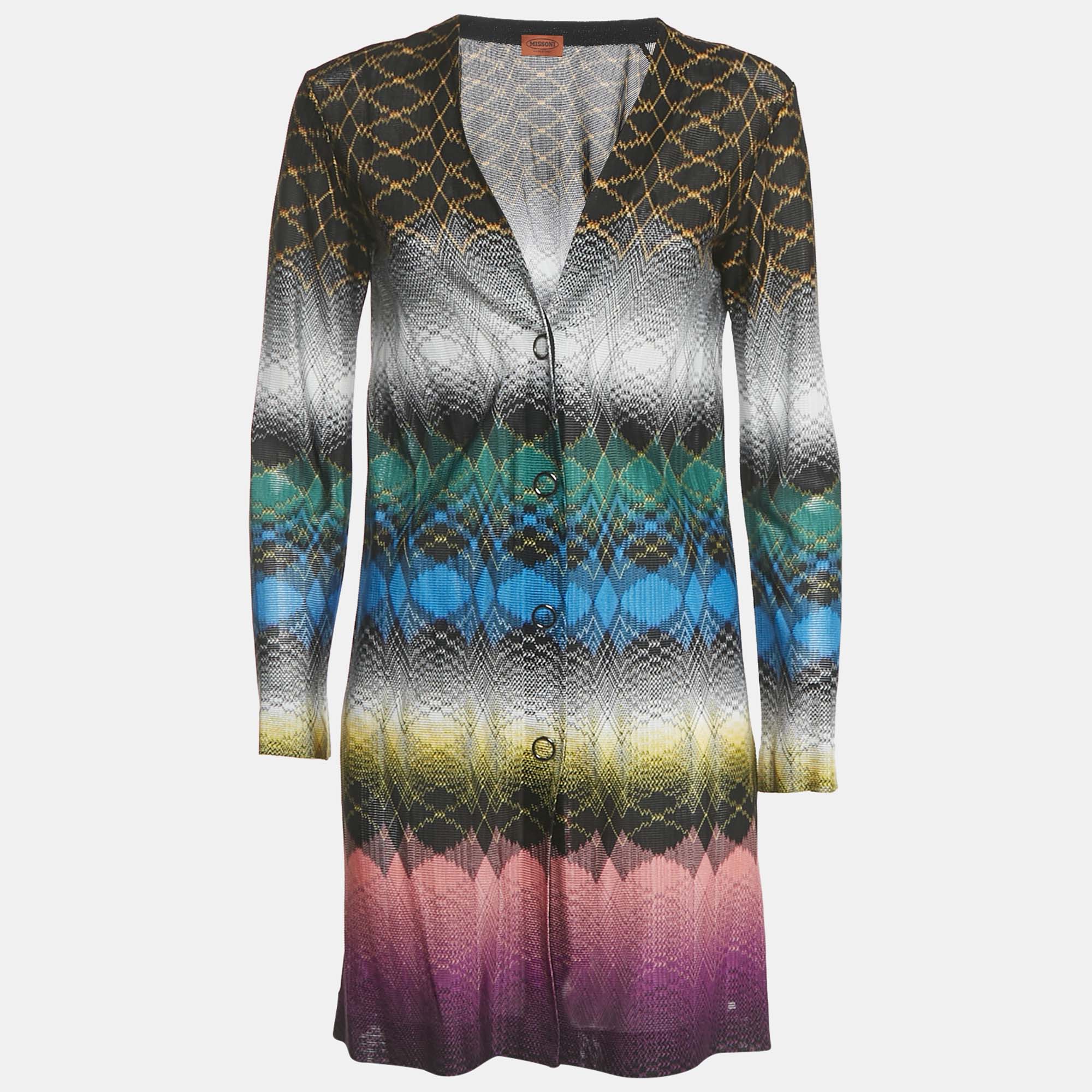 Pre-owned Missoni Multicolored Knit Button Front Long Cardigan S