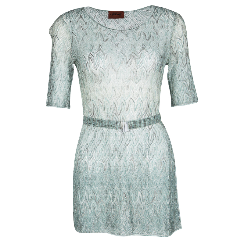 Pre Owned Missoni Multicolor Perforated Patterned Knit Short Sleeve Tunic S