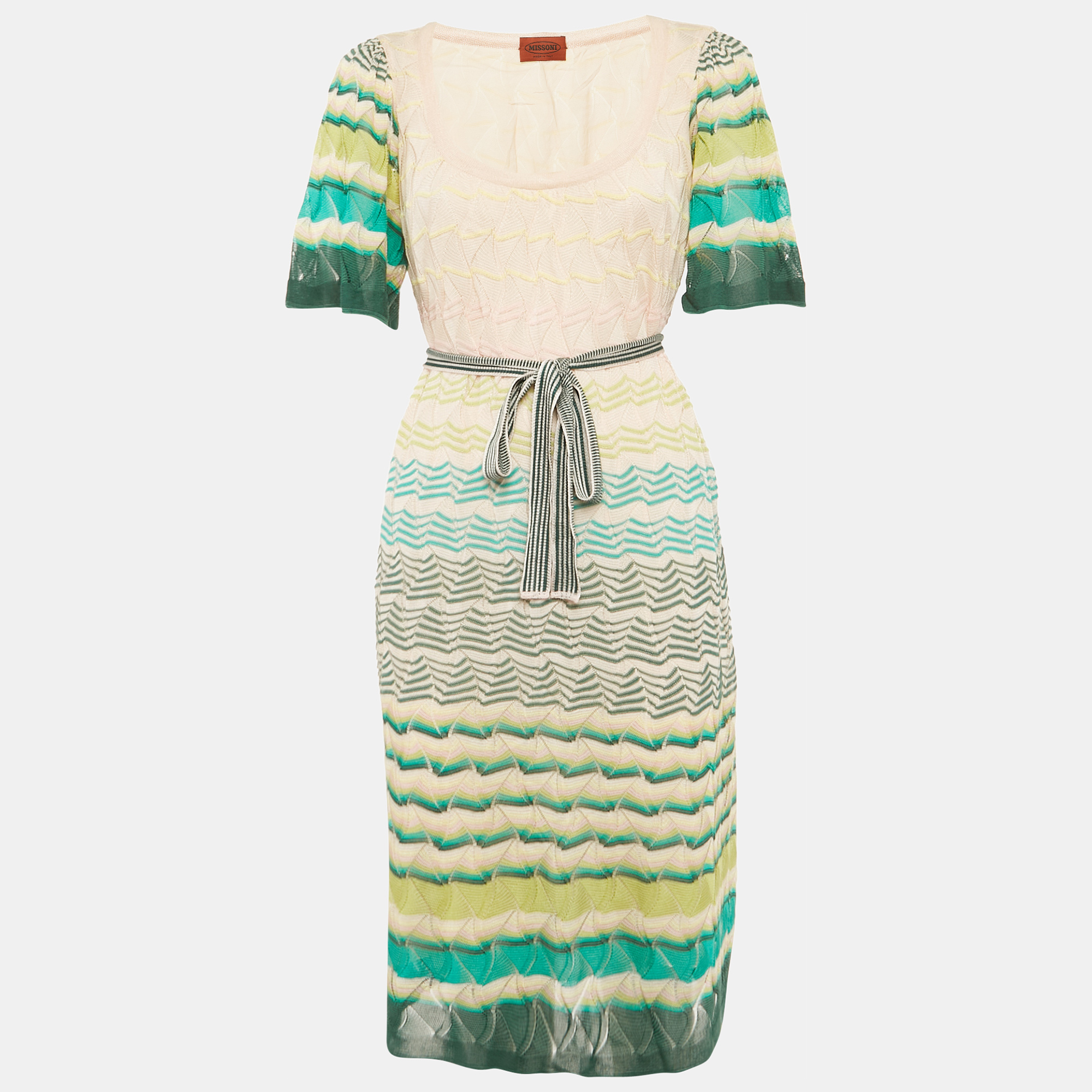 Pre-owned Missoni Multicolor Patterned Knit Belted Short Dress L